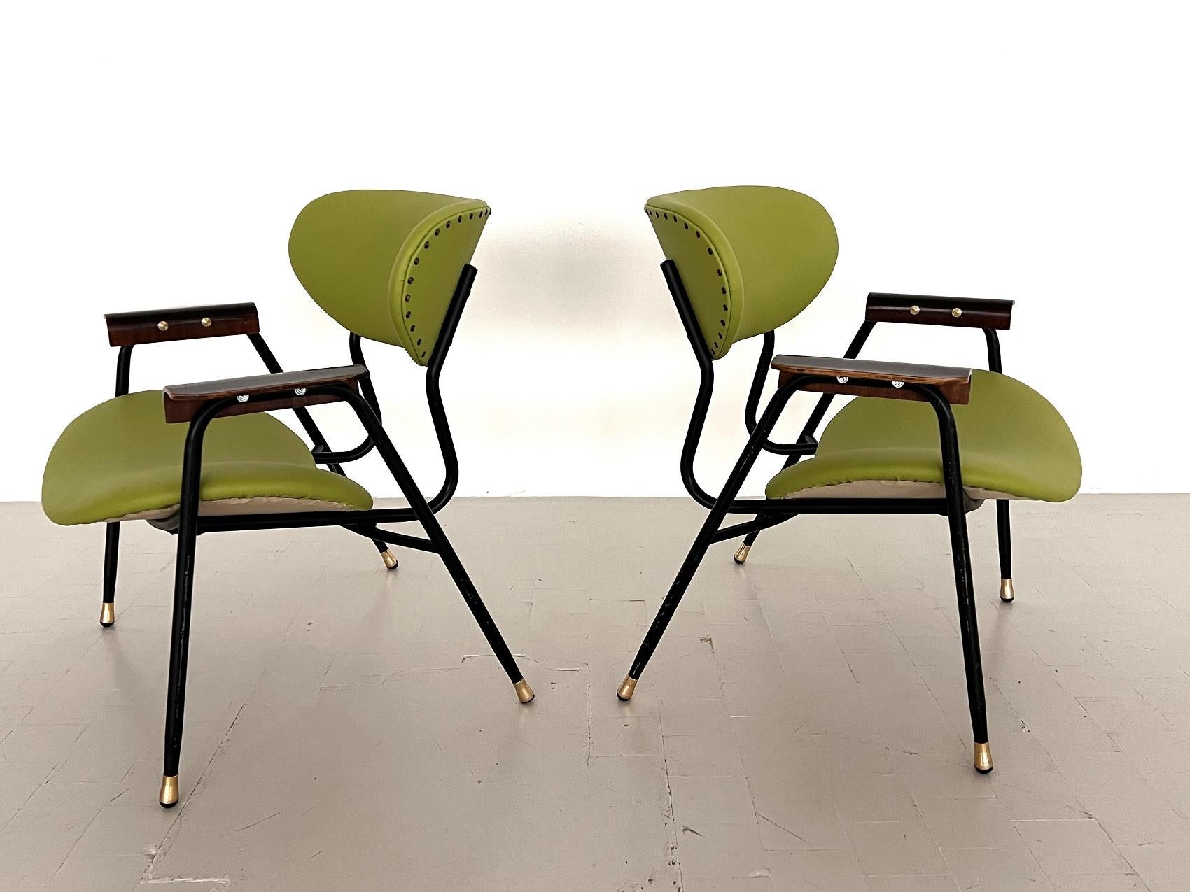 Pair Italian Lounge Chairs by Gastone Rinaldi, 1960s, Reupholstered Set of two For Sale 6