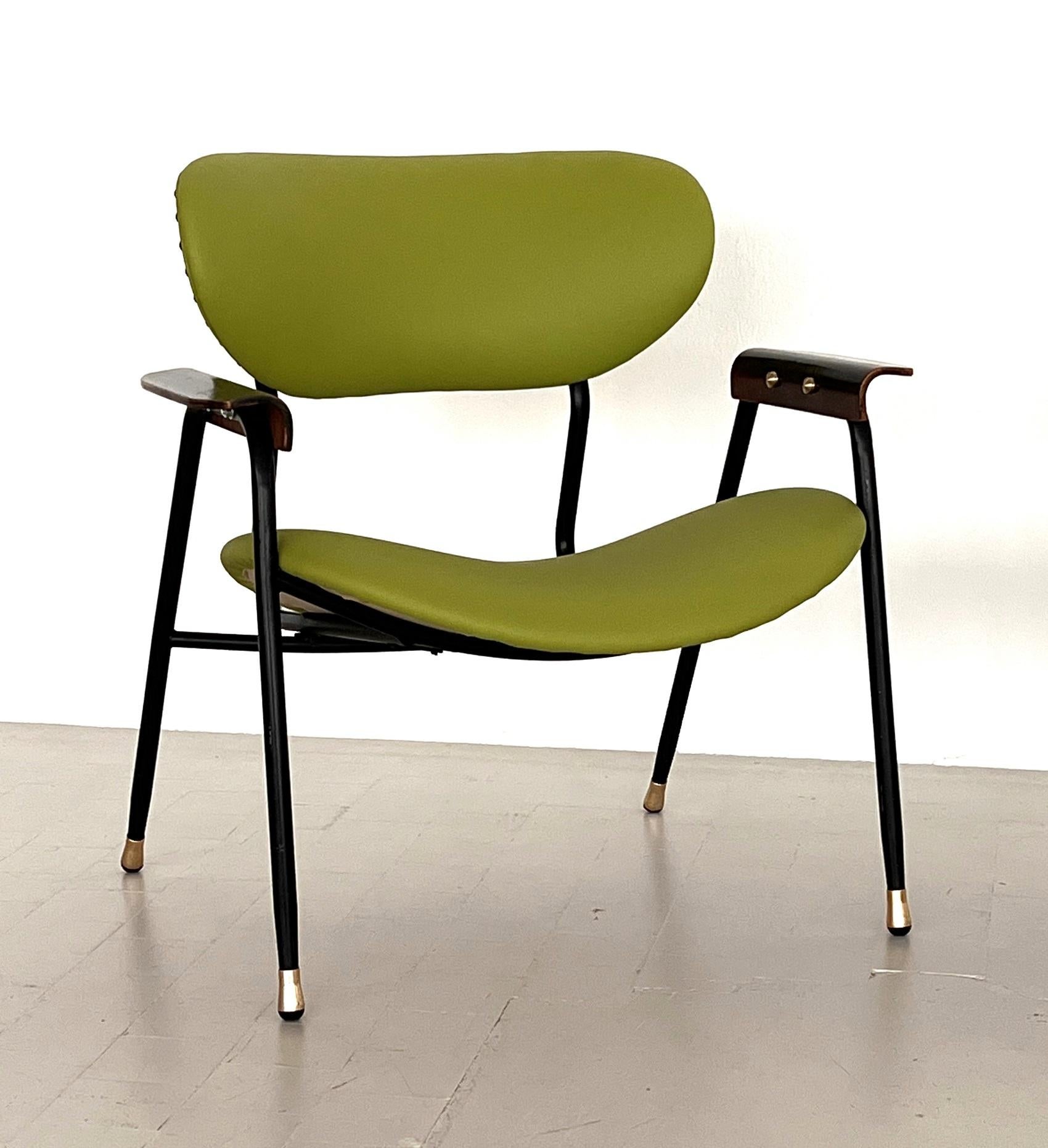 Mid-20th Century Pair Italian Lounge Chairs by Gastone Rinaldi, 1960s, Reupholstered Set of two For Sale