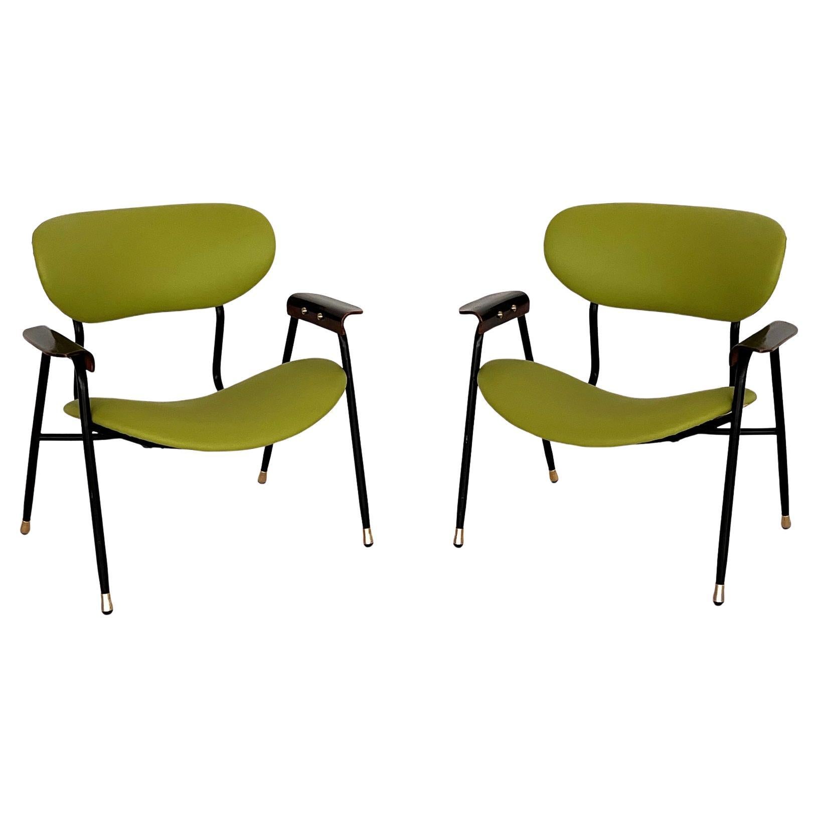 Pair Italian Reupholstered Lounge Chairs by Gastone Rinaldi, 1960s, Set of two For Sale