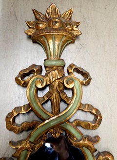 Pair Italian Rococo Gilt Gesso and Parcel Green Painted 2-Light Mirrored Sconces