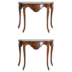 Pair Italian Rococo Period Boldy Shaped Walnut Console Tables, mid 18th century