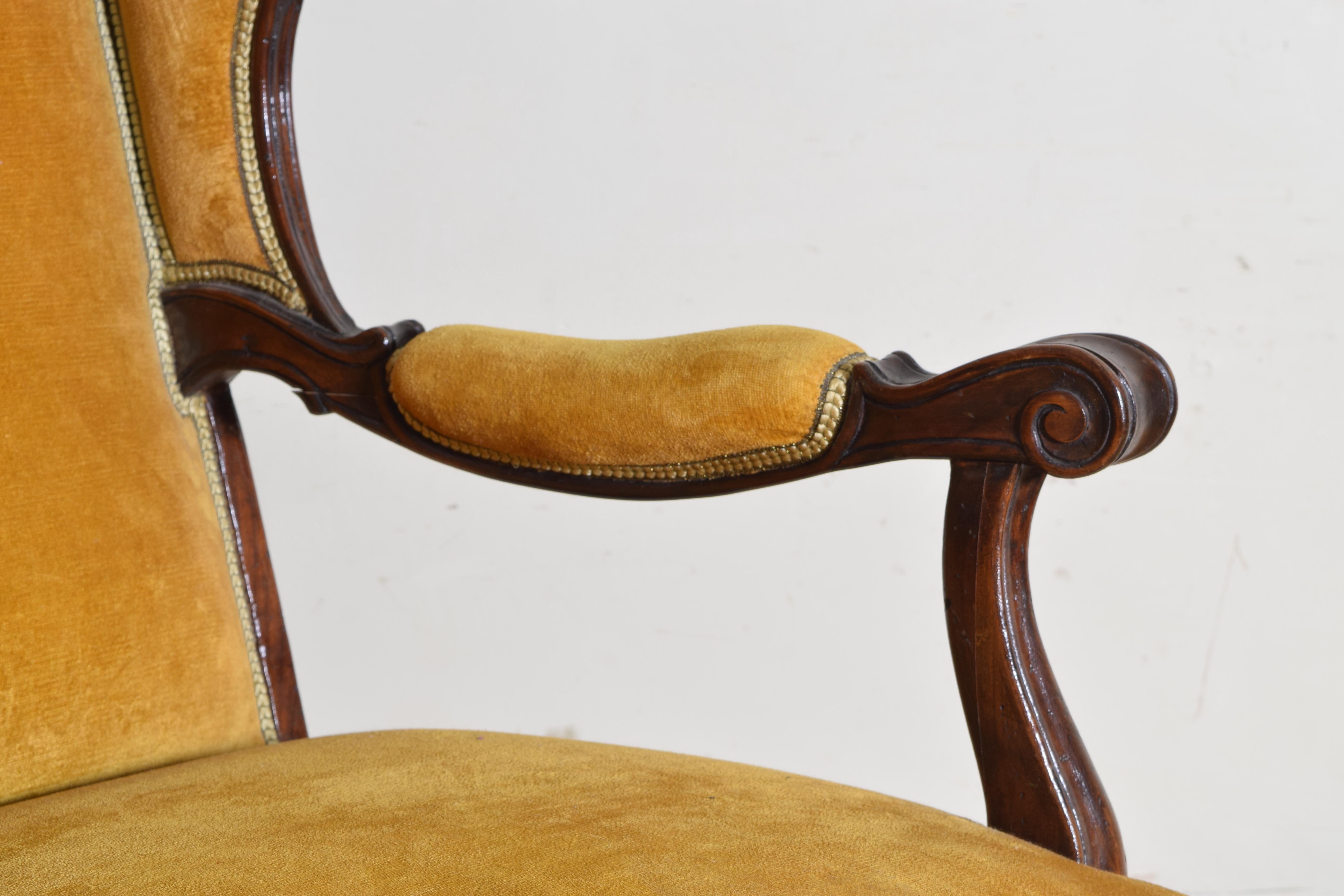 Pair of Italian Rococo Revival Style Walnut and Upholstered Wingchairs 6