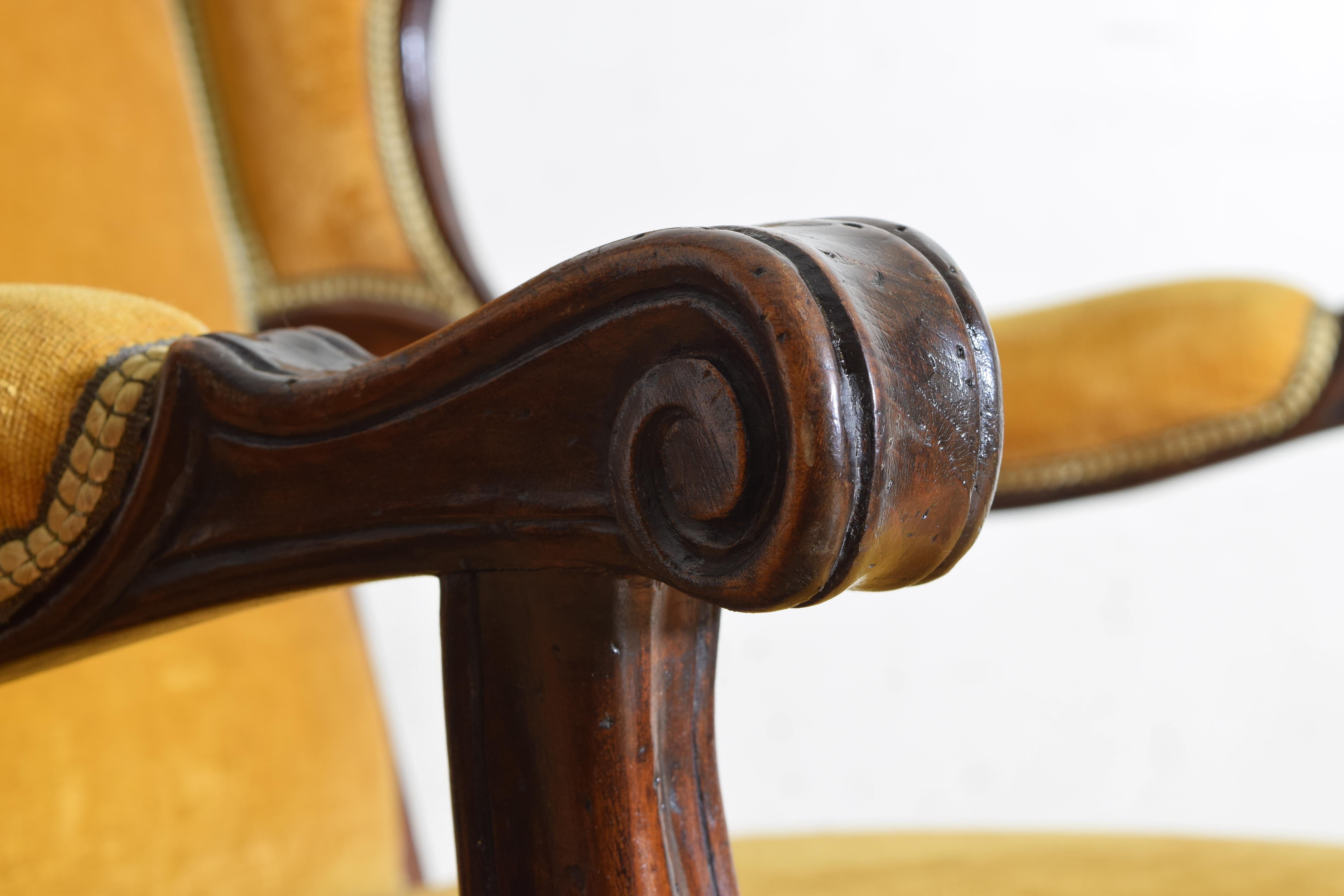 Pair of Italian Rococo Revival Style Walnut and Upholstered Wingchairs 7