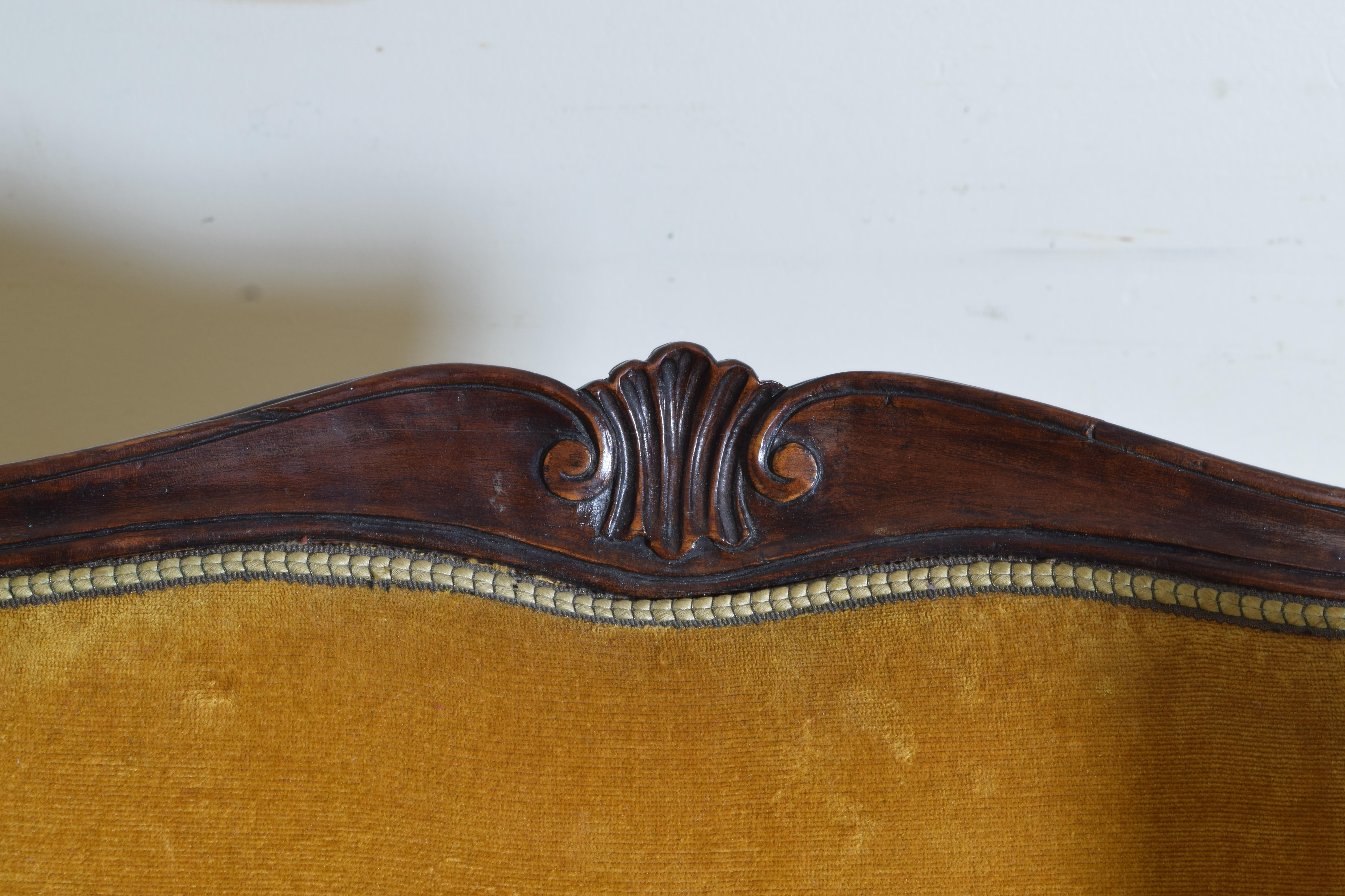 Pair of Italian Rococo Revival Style Walnut and Upholstered Wingchairs 8