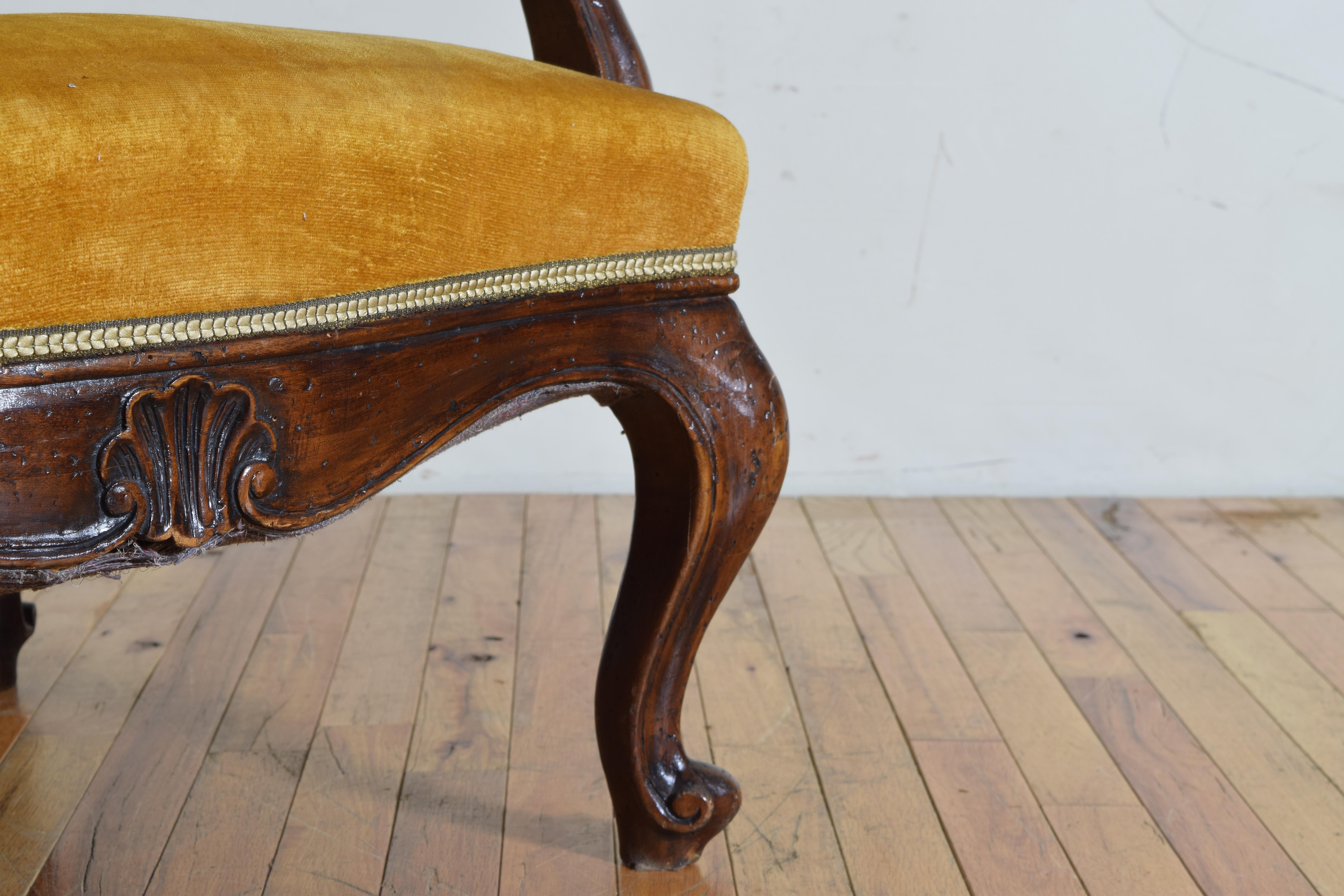 Pair of Italian Rococo Revival Style Walnut and Upholstered Wingchairs 9