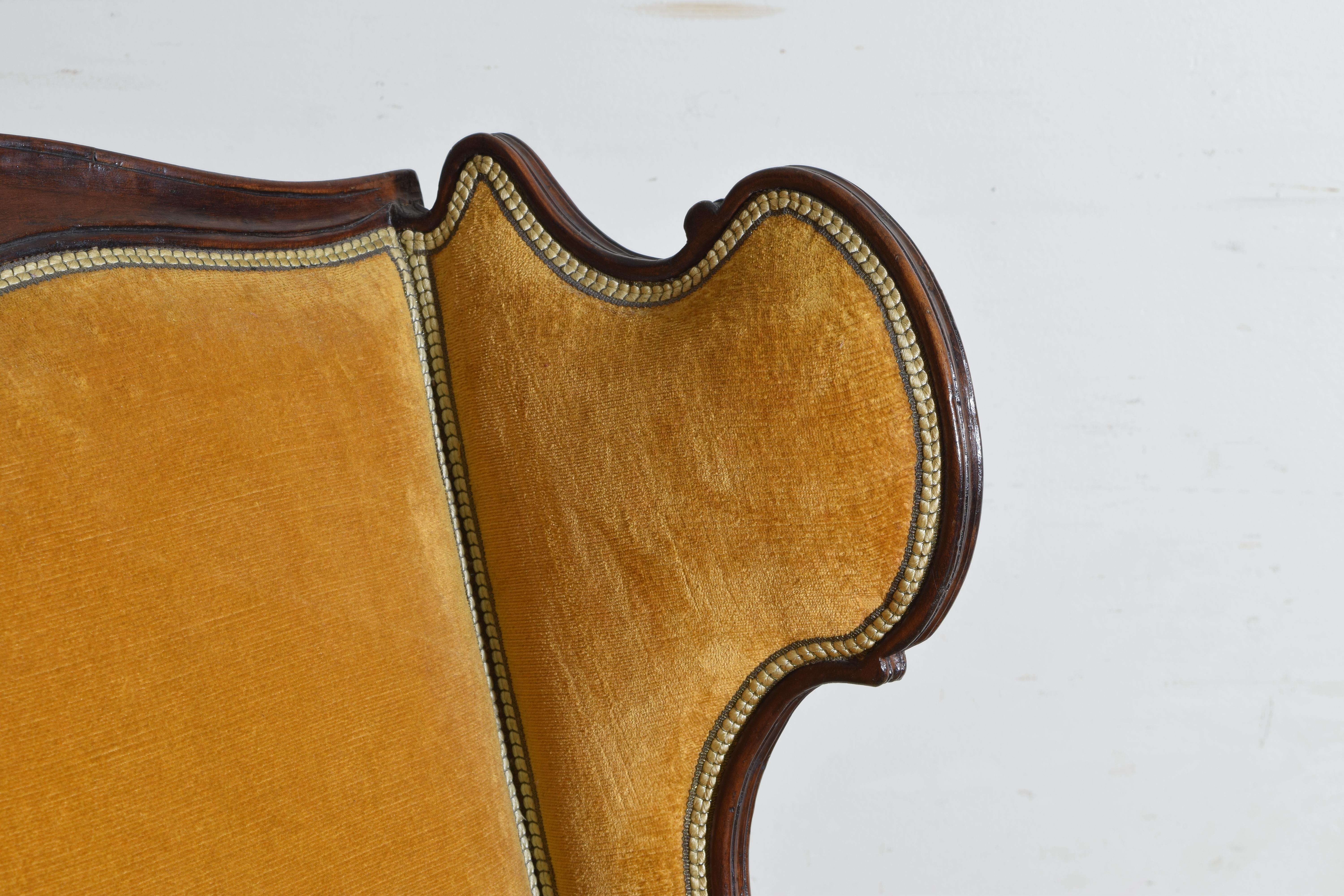 Pair of Italian Rococo Revival Style Walnut and Upholstered Wingchairs 5