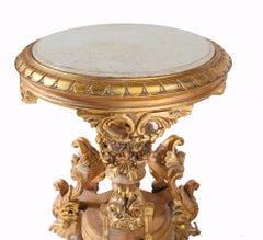 Pair Italian Rococo Side Tables Gilt Carved Pedestals
