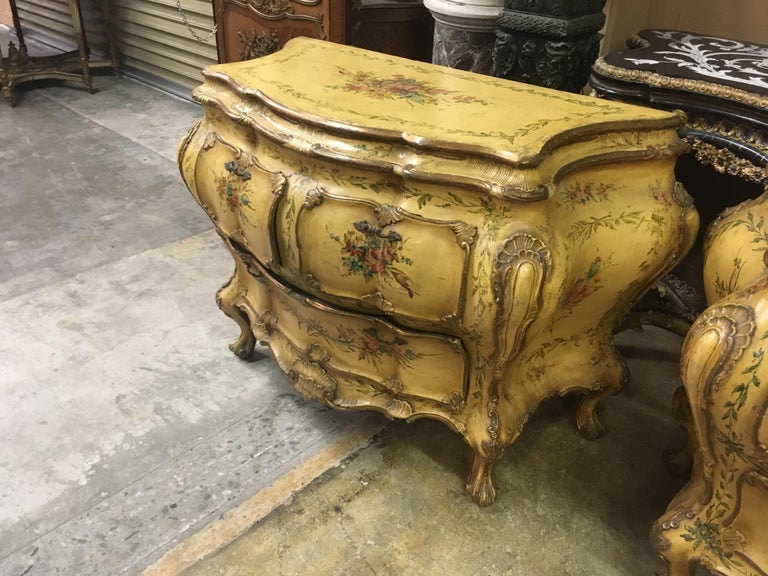 Pair of Italian Rococo Style Hand Painted Commodes, Late 19th Century ...