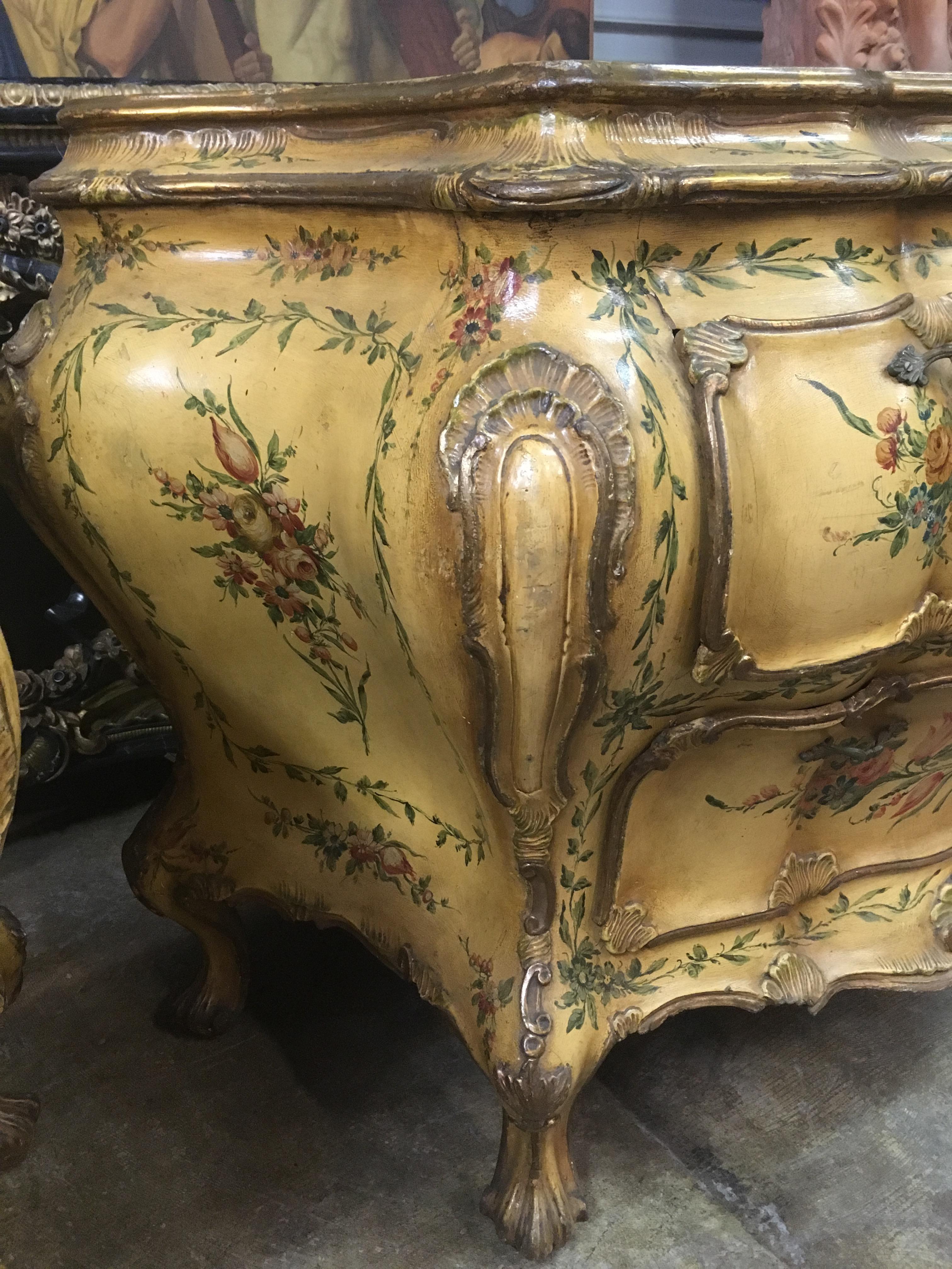 Pair of Italian Rococo Style Hand Painted Commodes, Late 19th Century In Good Condition In Cypress, CA