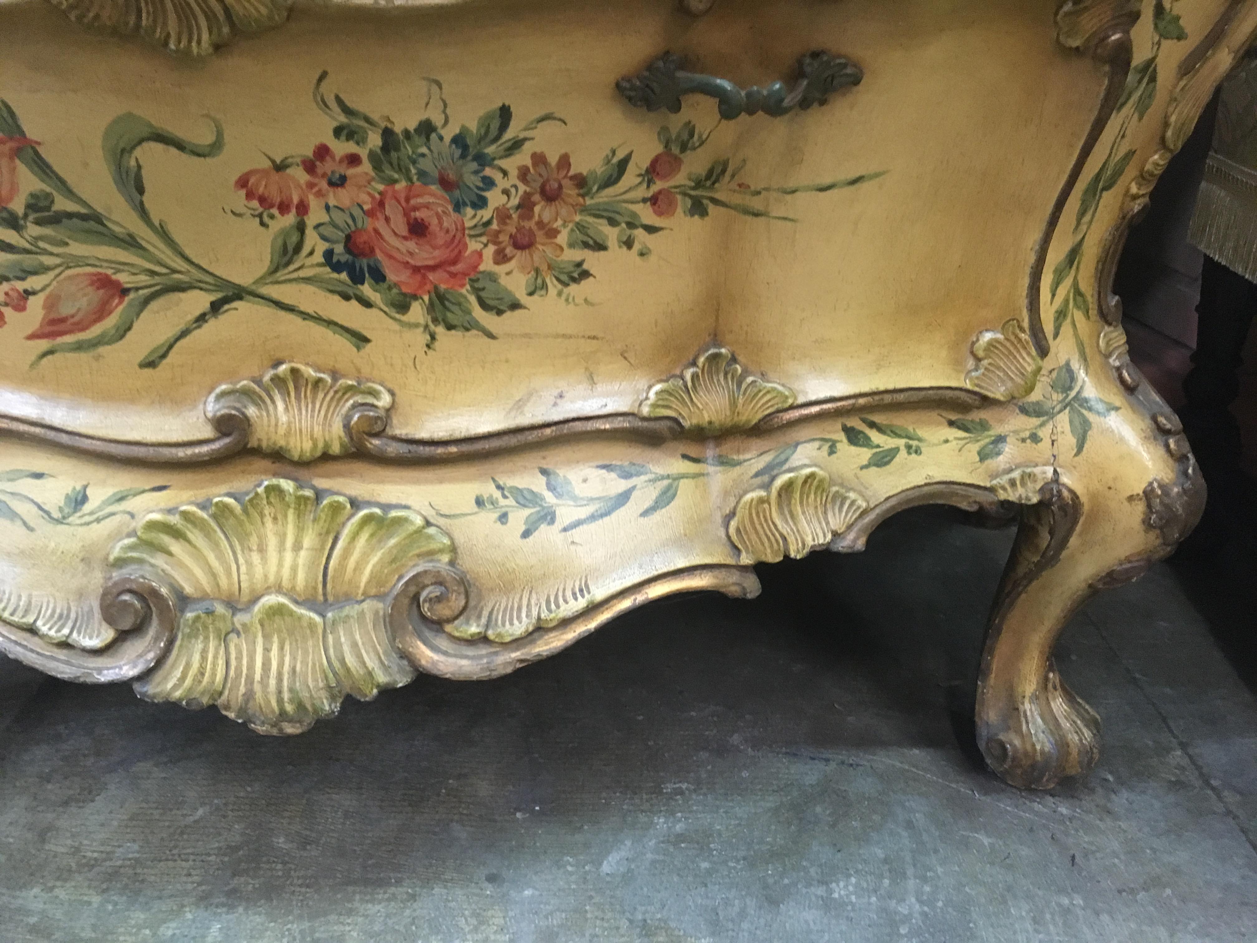 Bronze Pair of Italian Rococo Style Hand Painted Commodes, Late 19th Century