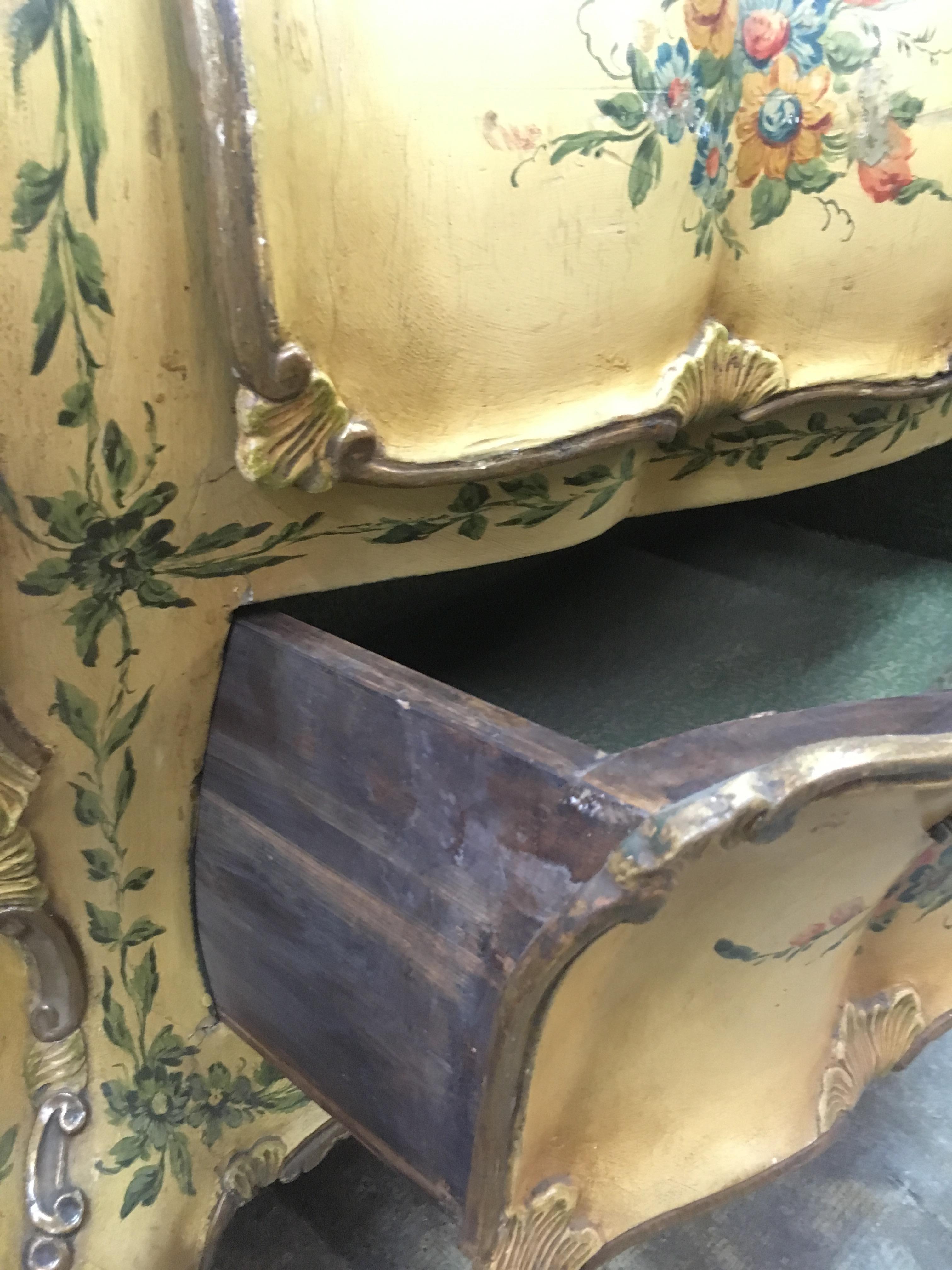Pair of Italian Rococo Style Hand Painted Commodes, Late 19th Century 2