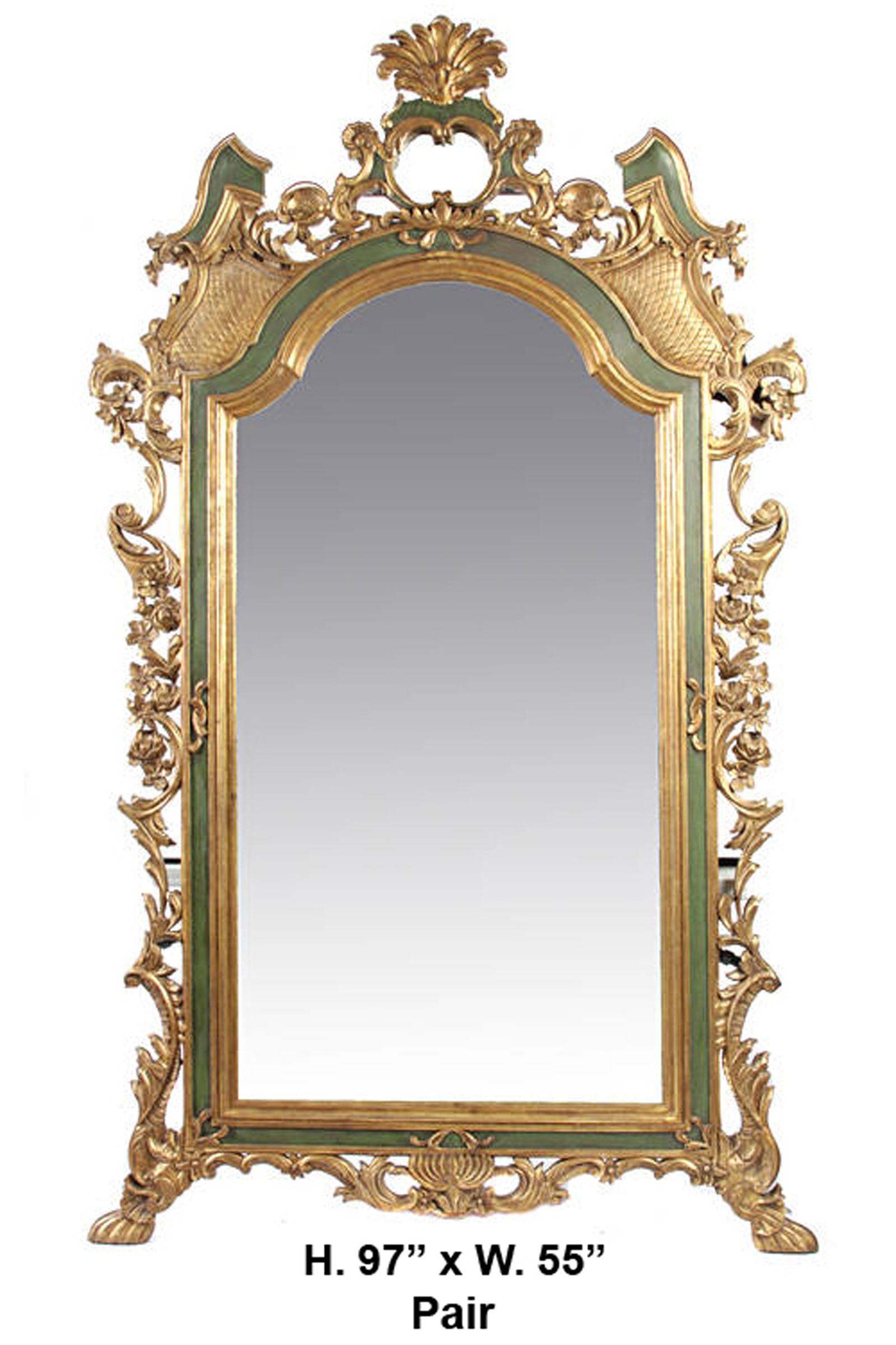 Hand-Crafted Pair of Italian Rococo Style Painted Mirrors