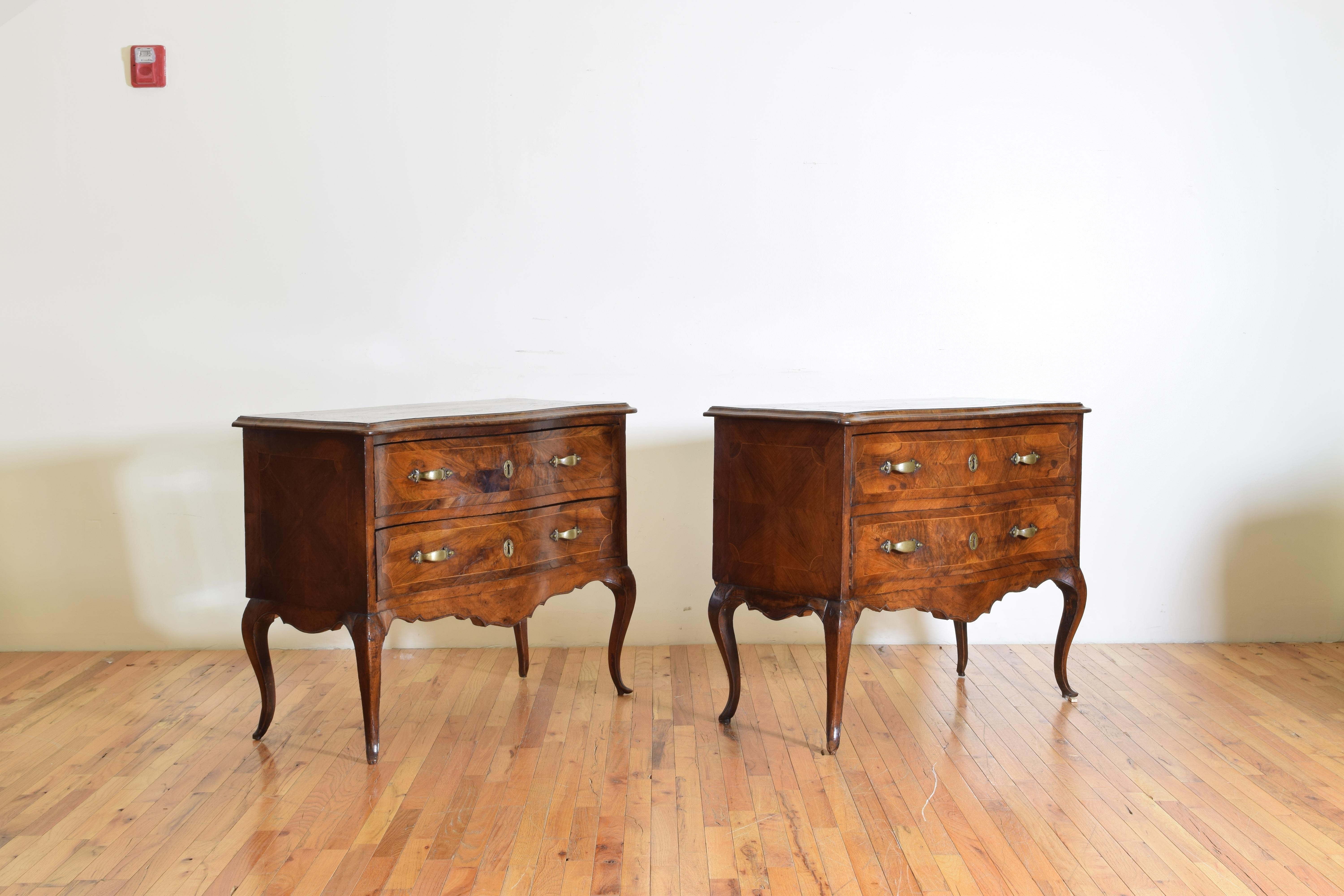 Pair of Italian Rococo Walnut and Olivewood 2-Drawer Commodes, Mid-18th Century 1