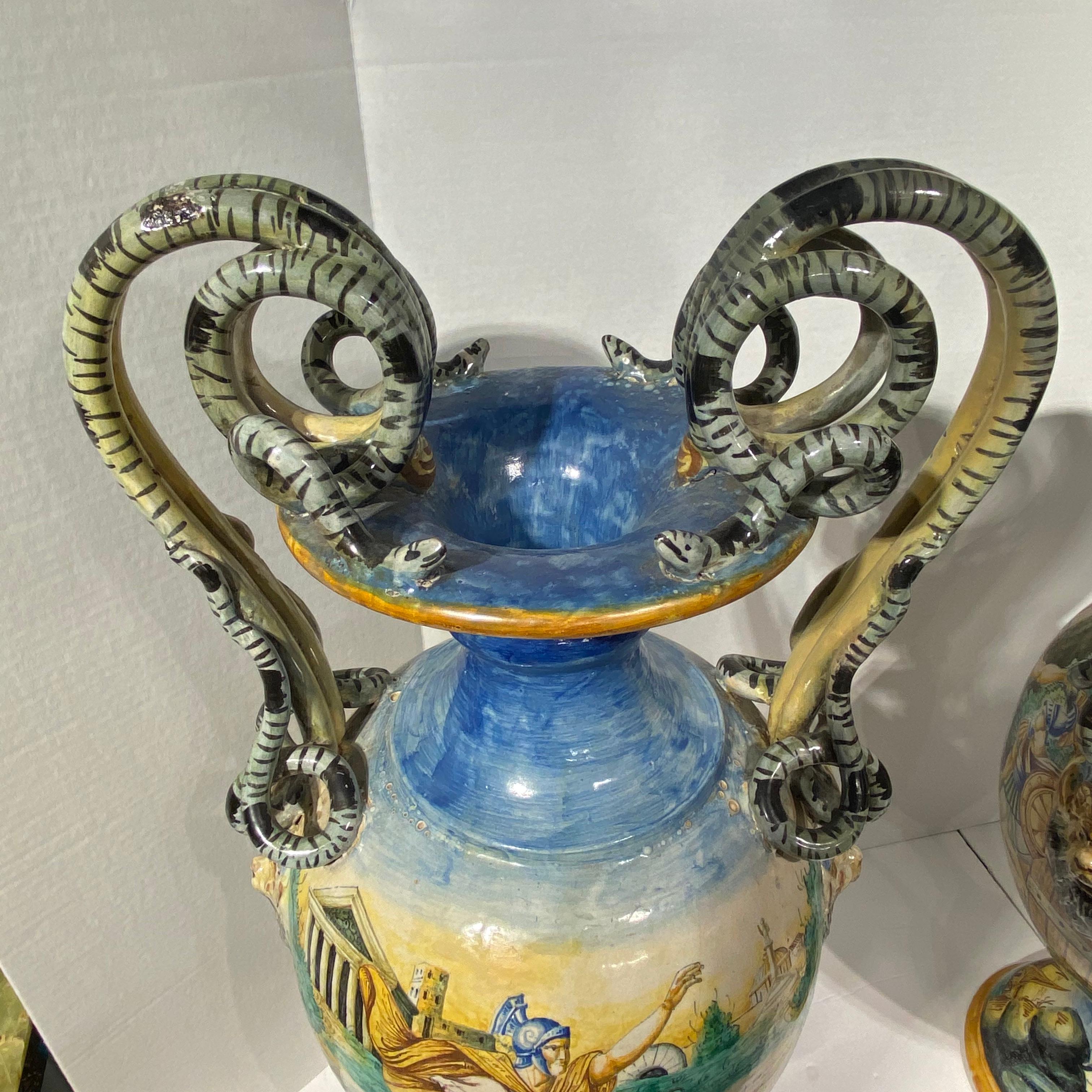 Pair Italian Roman Neoclassical Majolica Vases 4