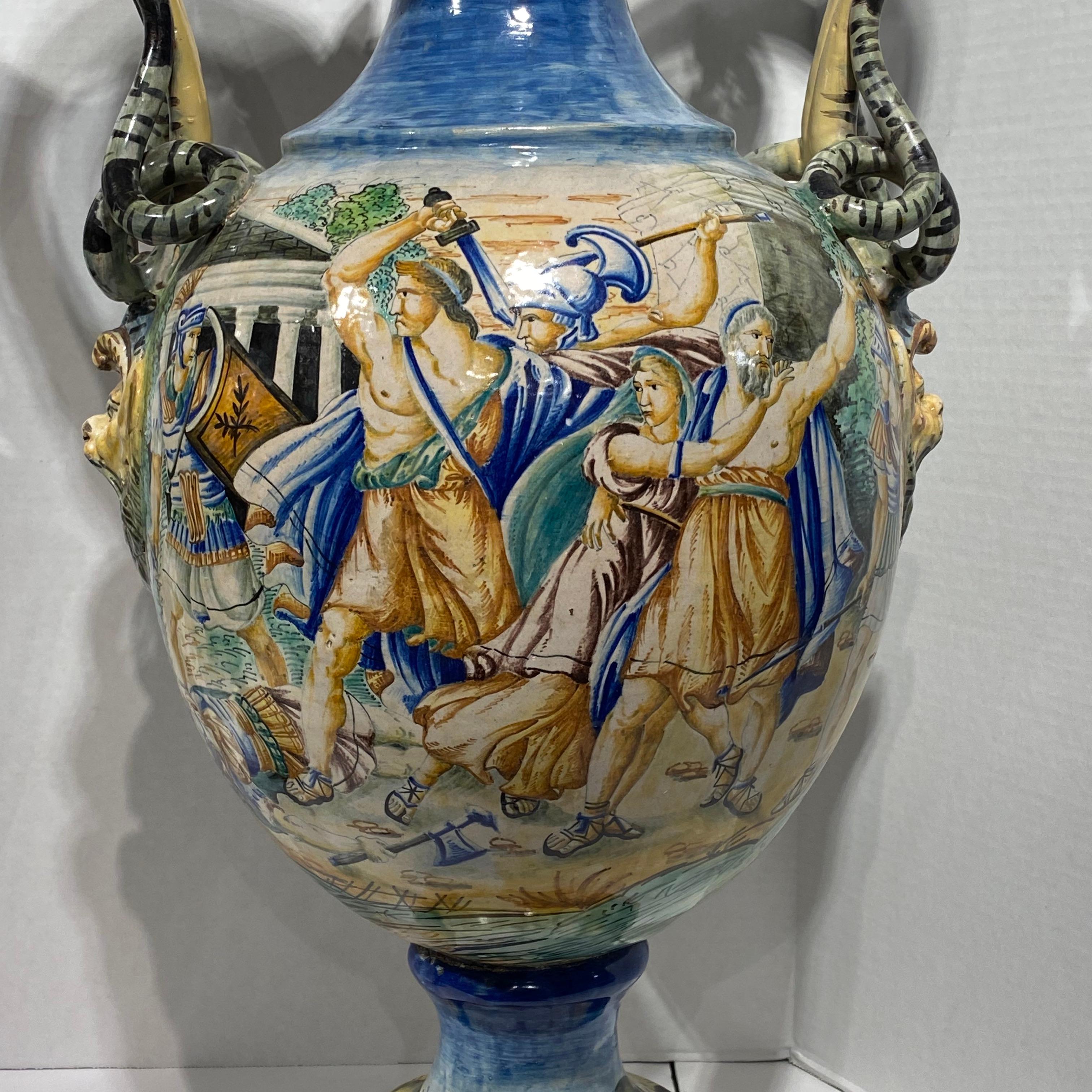 Pair Italian Roman Neoclassical Majolica Vases 8