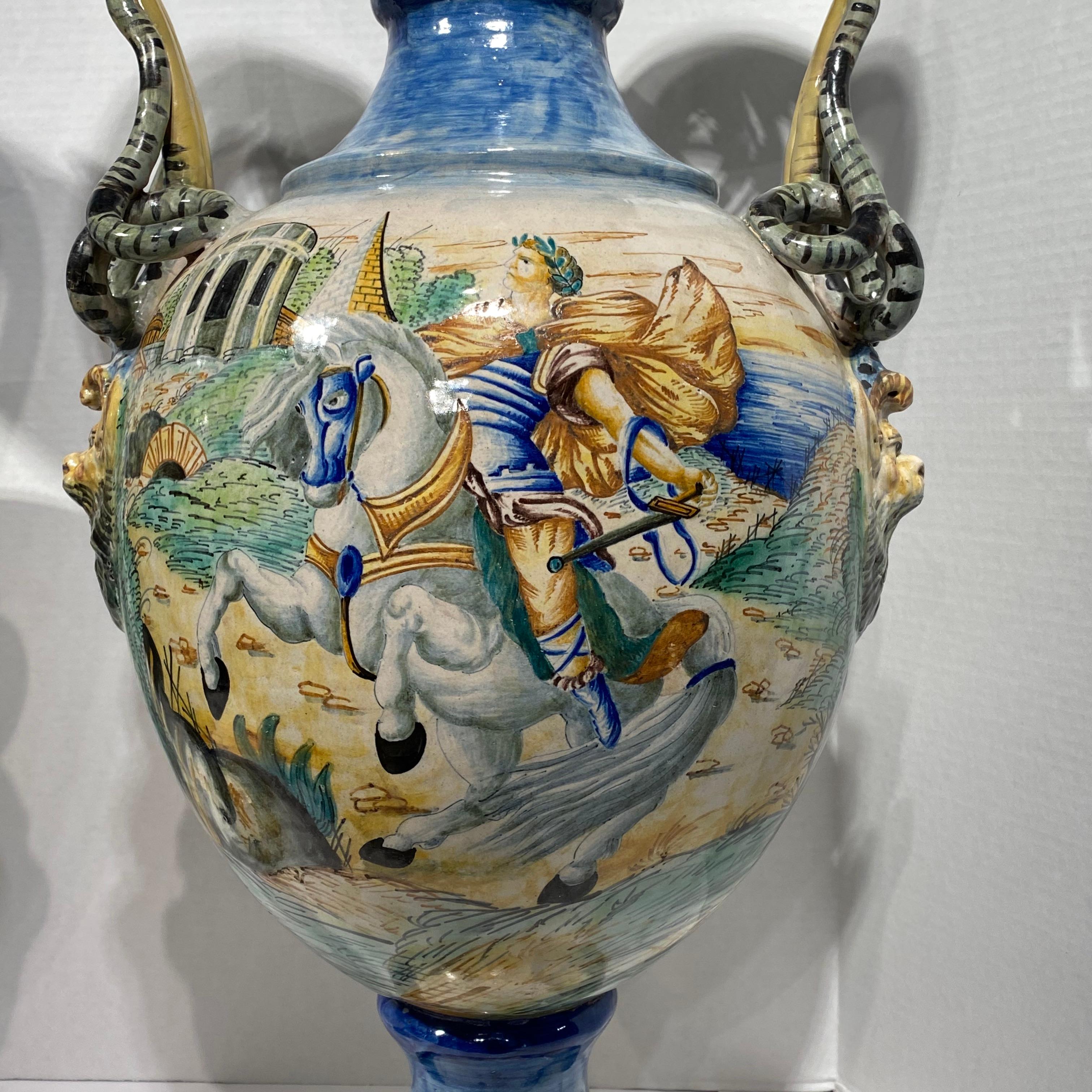 Pair Italian Roman Neoclassical Majolica Vases 10