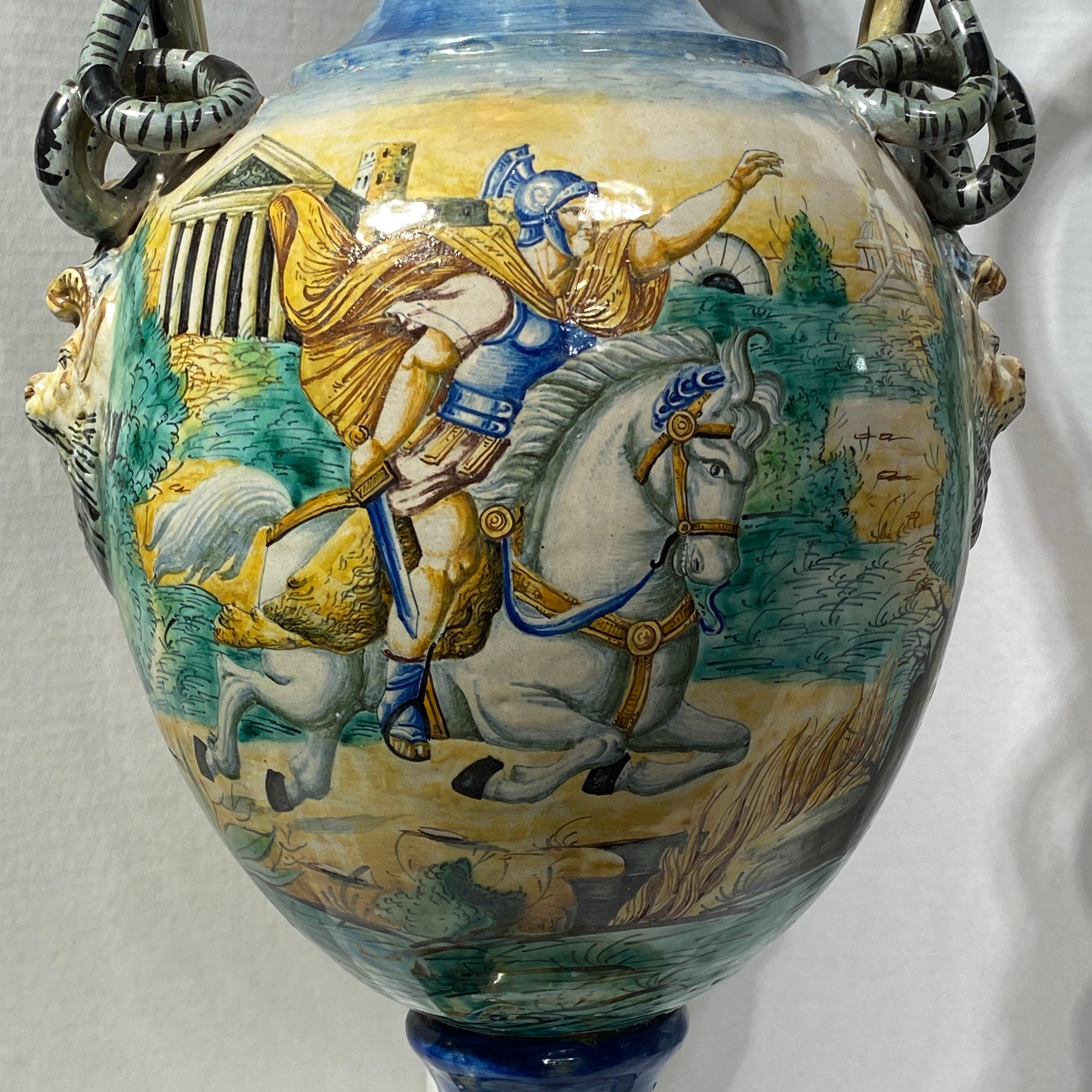 Ceramic Pair Italian Roman Neoclassical Majolica Vases