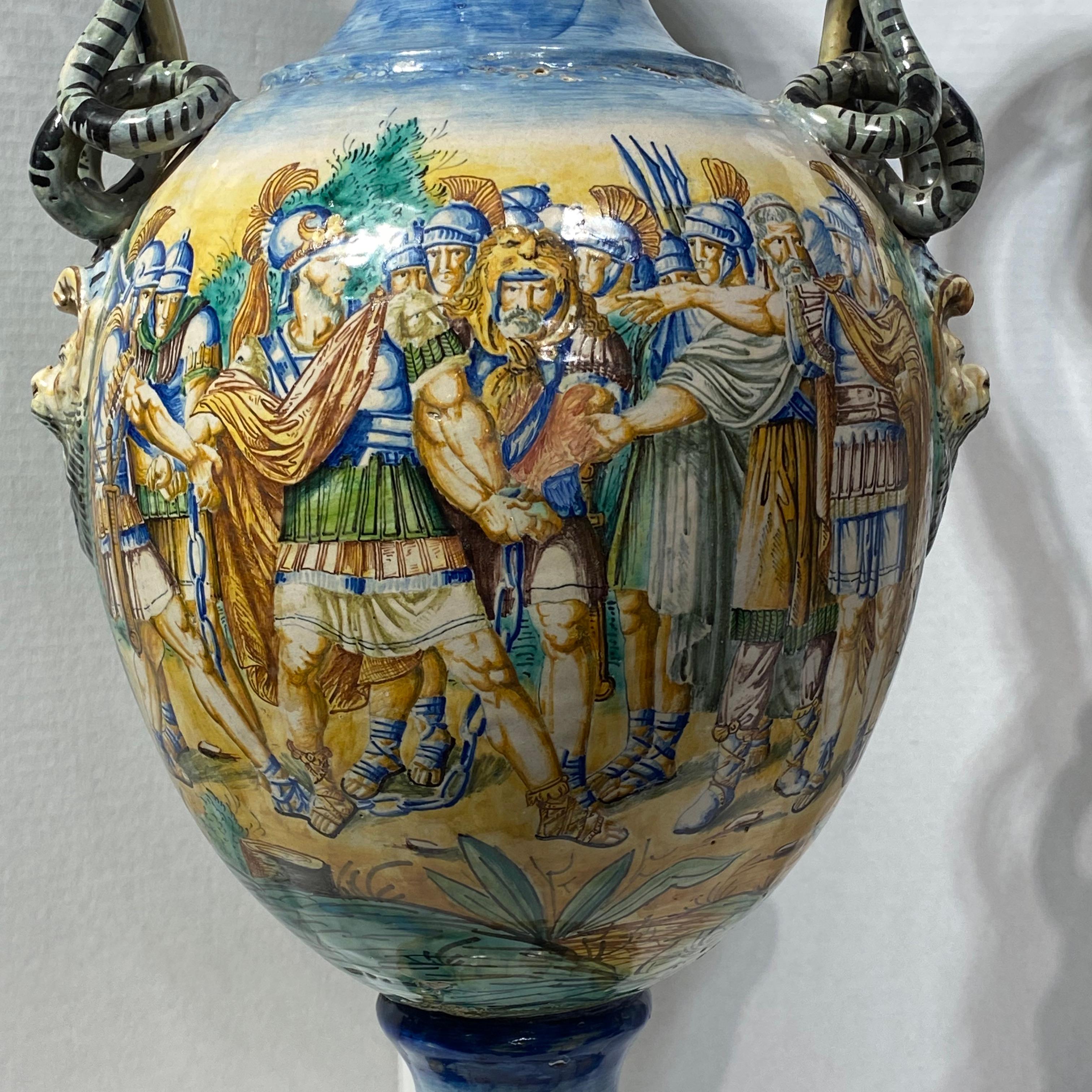 Pair Italian Roman Neoclassical Majolica Vases 2