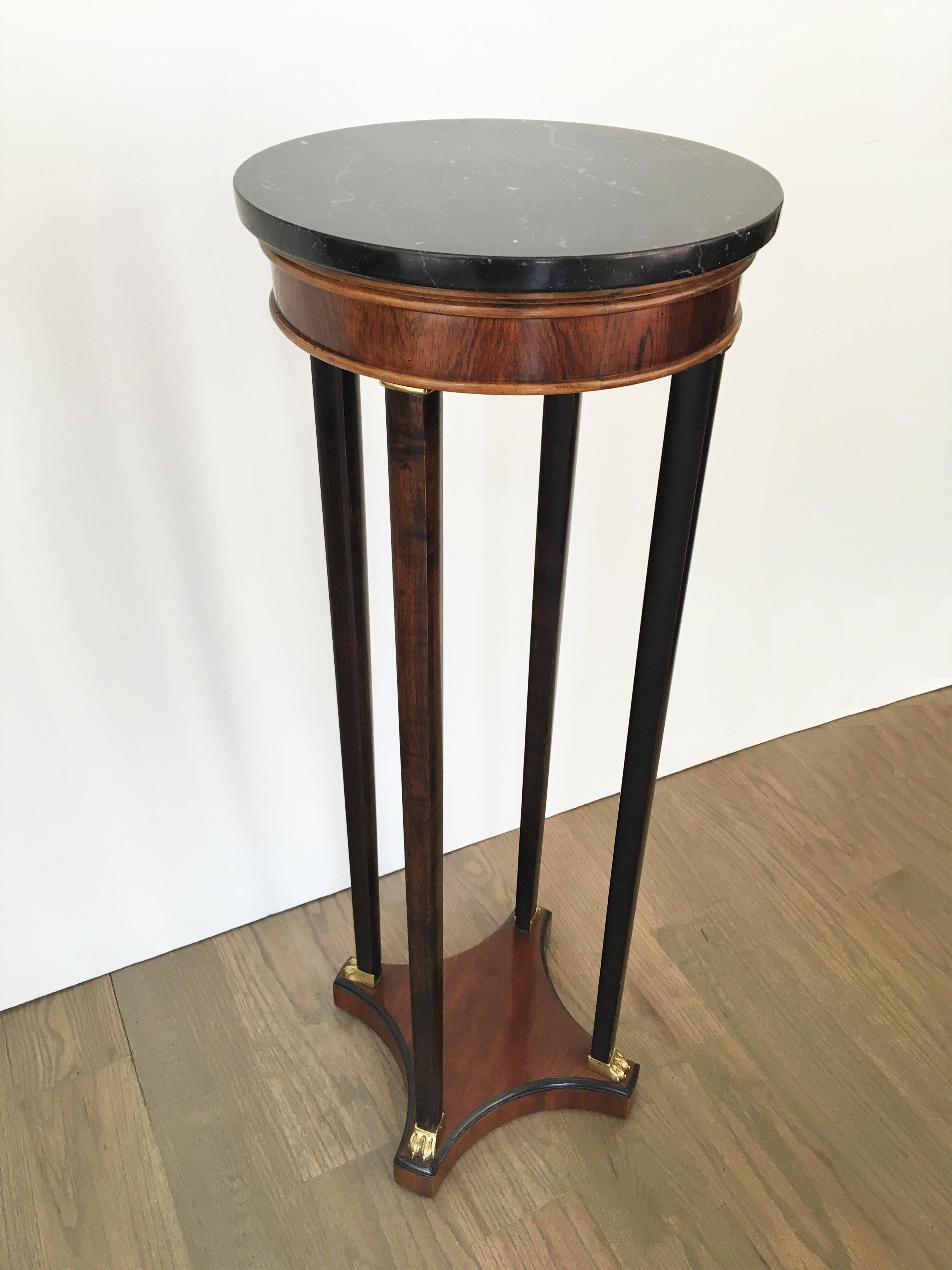 Pair of Italian Rosewood and Marble Pedestals or Plant Stands In Good Condition In Dallas, TX