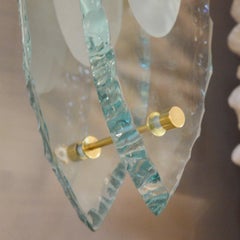 Pair of Italian Sconces Thick Etched Glass Brass Exclusive Design Gianluca Fonta