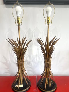 Pair Italian Sheaf of Wheat Gold Gilt Table Lamps, 1960s
