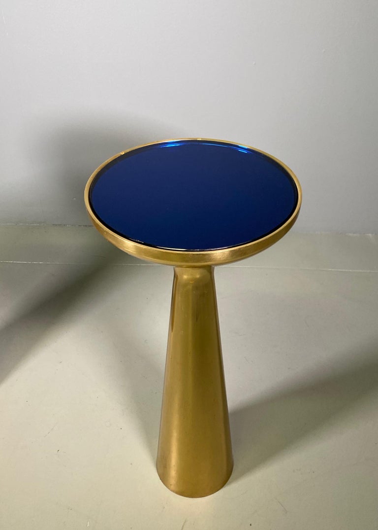 Pair of Italian Side Table in Brass and Top Glass MidCentury Modern at