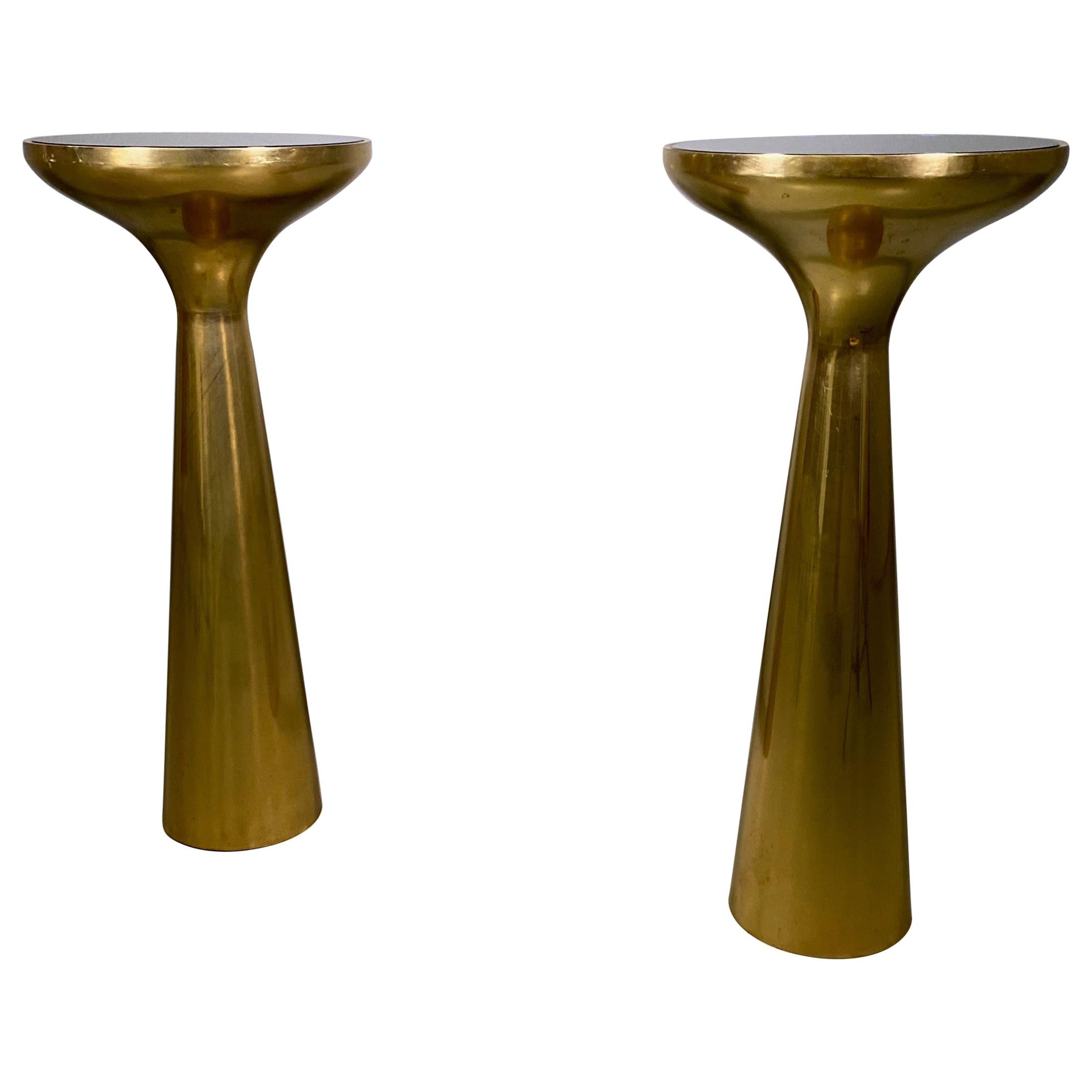 Pair of Italian Side Table in Brass and Top Glass Mid-Century Modern