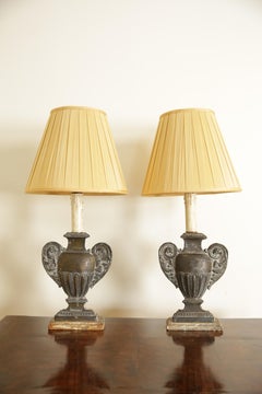 Pair Italian Silvered Brass Urn-Form Table Lamps from the early 18th century