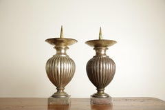 Pair Italian Silvered Metal Urn-Form Pricket Candleholders, 1st quarter 19th c.
