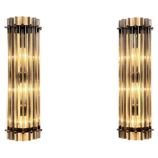 Pair Italian Smoked Wall Sconces, Venini Style Murano, 1990s