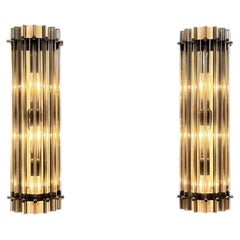 Pair Italian Smoked Wall Sconces, Venini Style Murano, 1990s