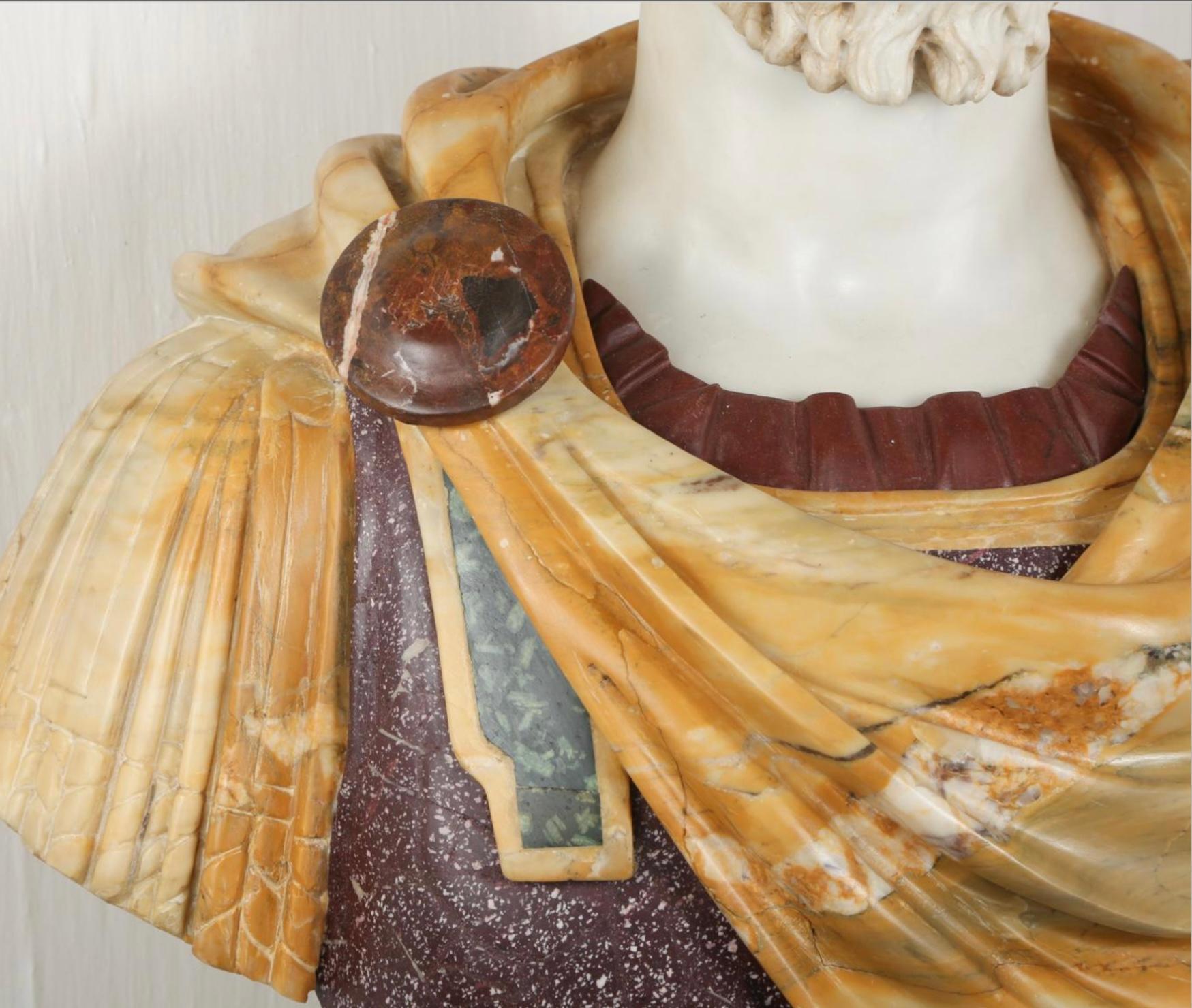  Pair Italian Specimen Marble / Hardstone Busts of Roman Emperors 11