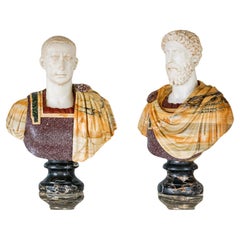 Pair Italian Specimen Marble / Hardstone Busts of Roman Emperors