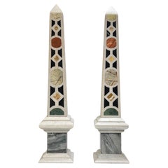 Pair Italian Specimen Marble Obelisks
