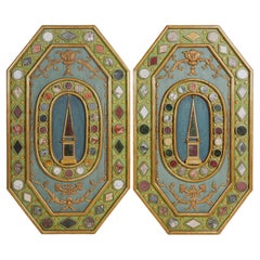 Antique Pair Italian Specimen Marble, Porphyry, Polychrome and Gilt Wood Panels