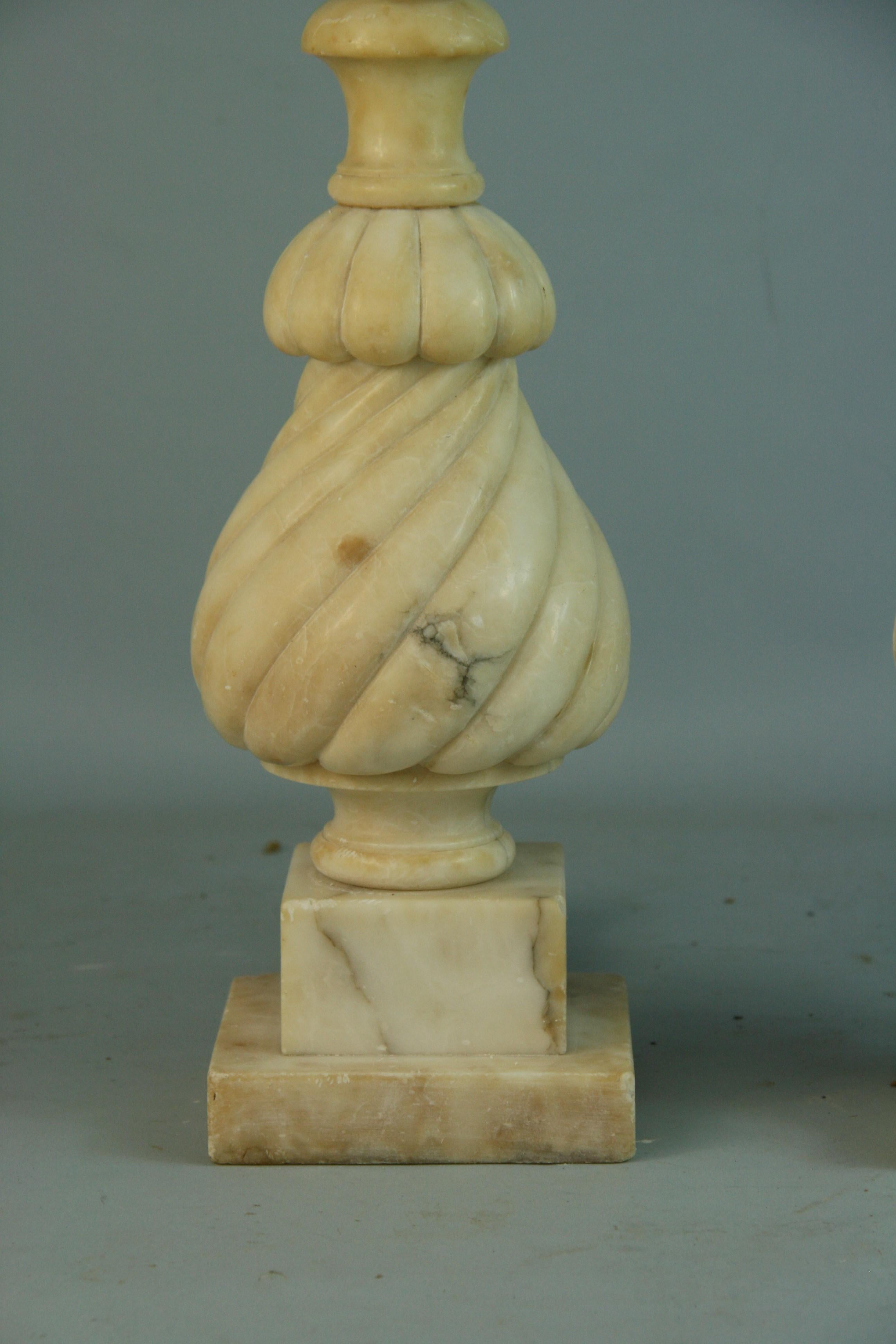 Hand-Carved Pair Italian Spiral Hand  Carved Alabaster Lamps 1940's For Sale
