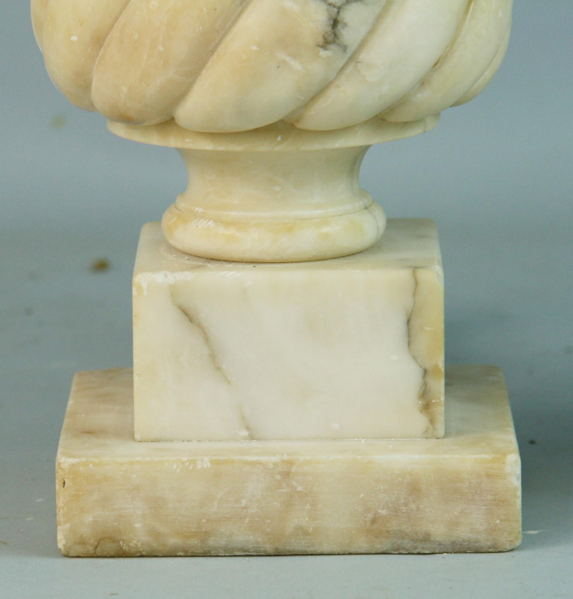 Mid-20th Century Pair Italian Spiral Hand  Carved Alabaster Lamps 1940's