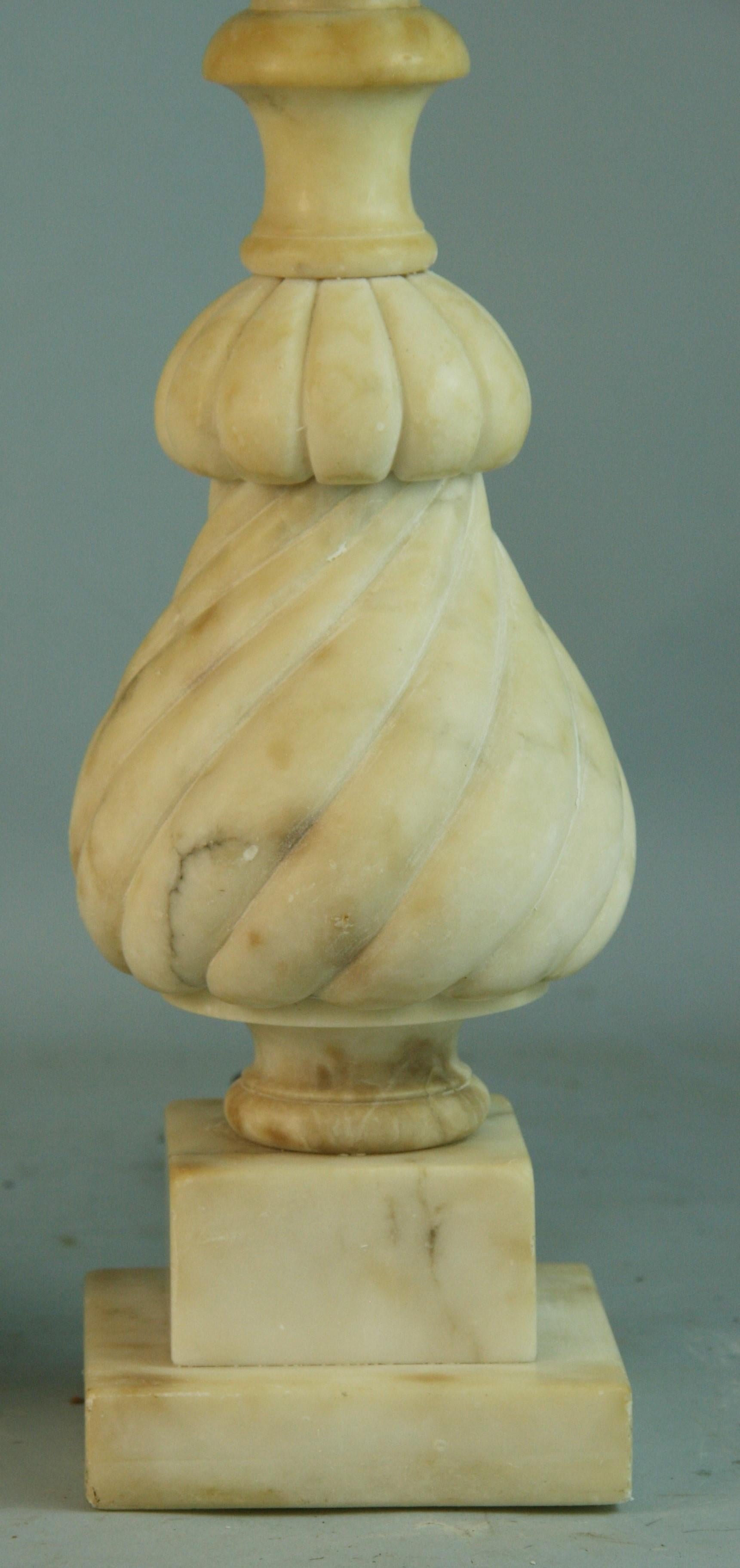 Pair Italian Spiral Hand  Carved Alabaster Lamps 1940's 1
