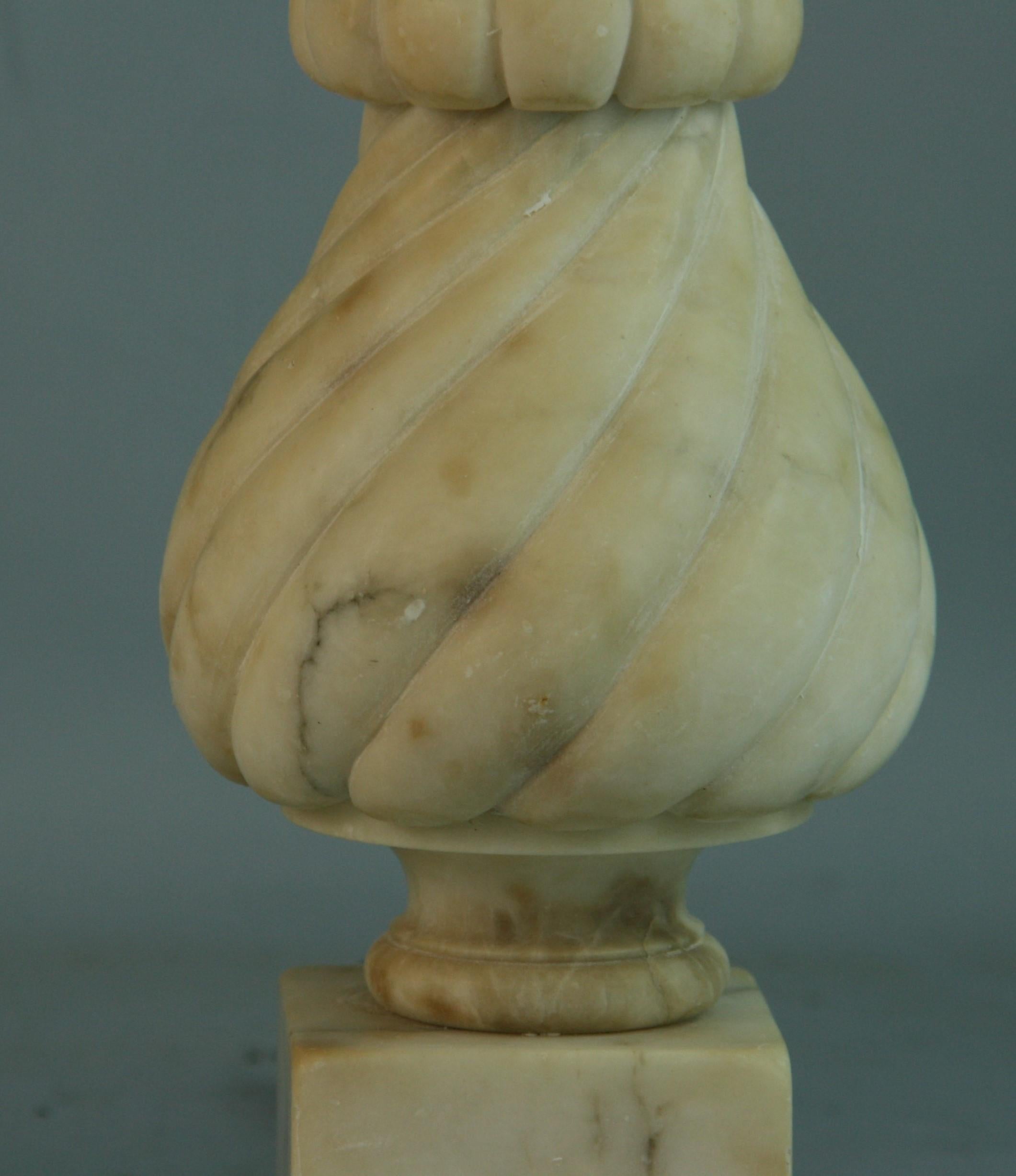Pair Italian Spiral Hand  Carved Alabaster Lamps 1940's 3