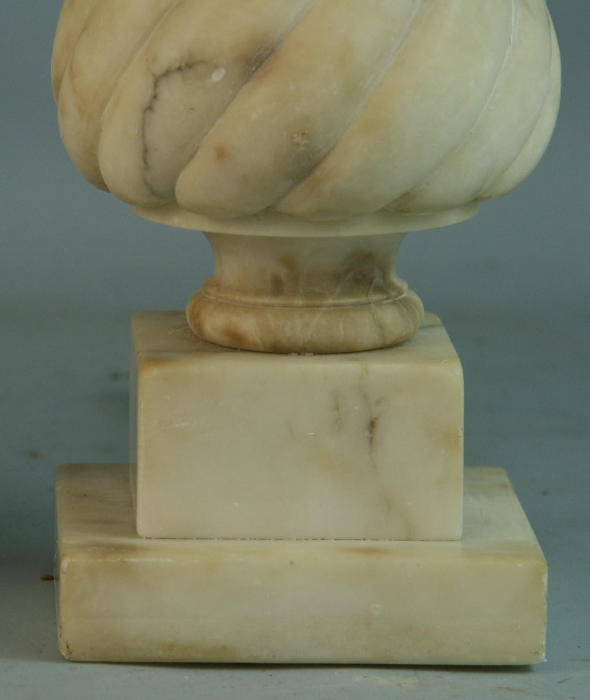 Pair Italian Spiral Hand  Carved Alabaster Lamps 1940's 4