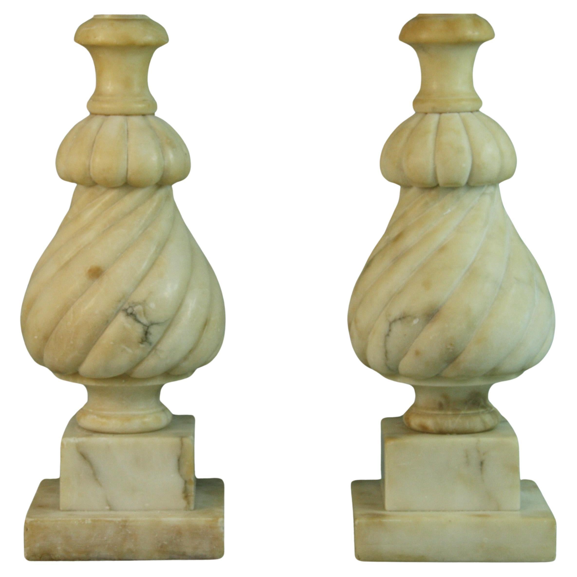 Pair Italian Spiral Hand  Carved Alabaster Lamps 1940's For Sale