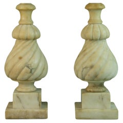 Vintage Pair Italian Spiral Hand  Carved Alabaster Lamps 1940's