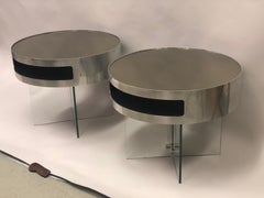 Pair of Italian Steel & Bronzed Glass Side / End Tables Max Ingrand Fontana Arte
