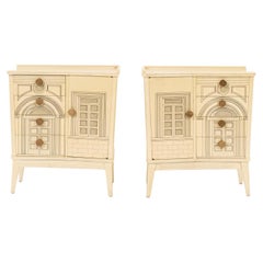 Pair Italian Surrealist Architectural Nightstands in the Manner of Fornasetti