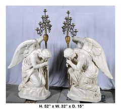 Pair Italian Terracotta Angels Candelabras, Possible Spanish Colonial