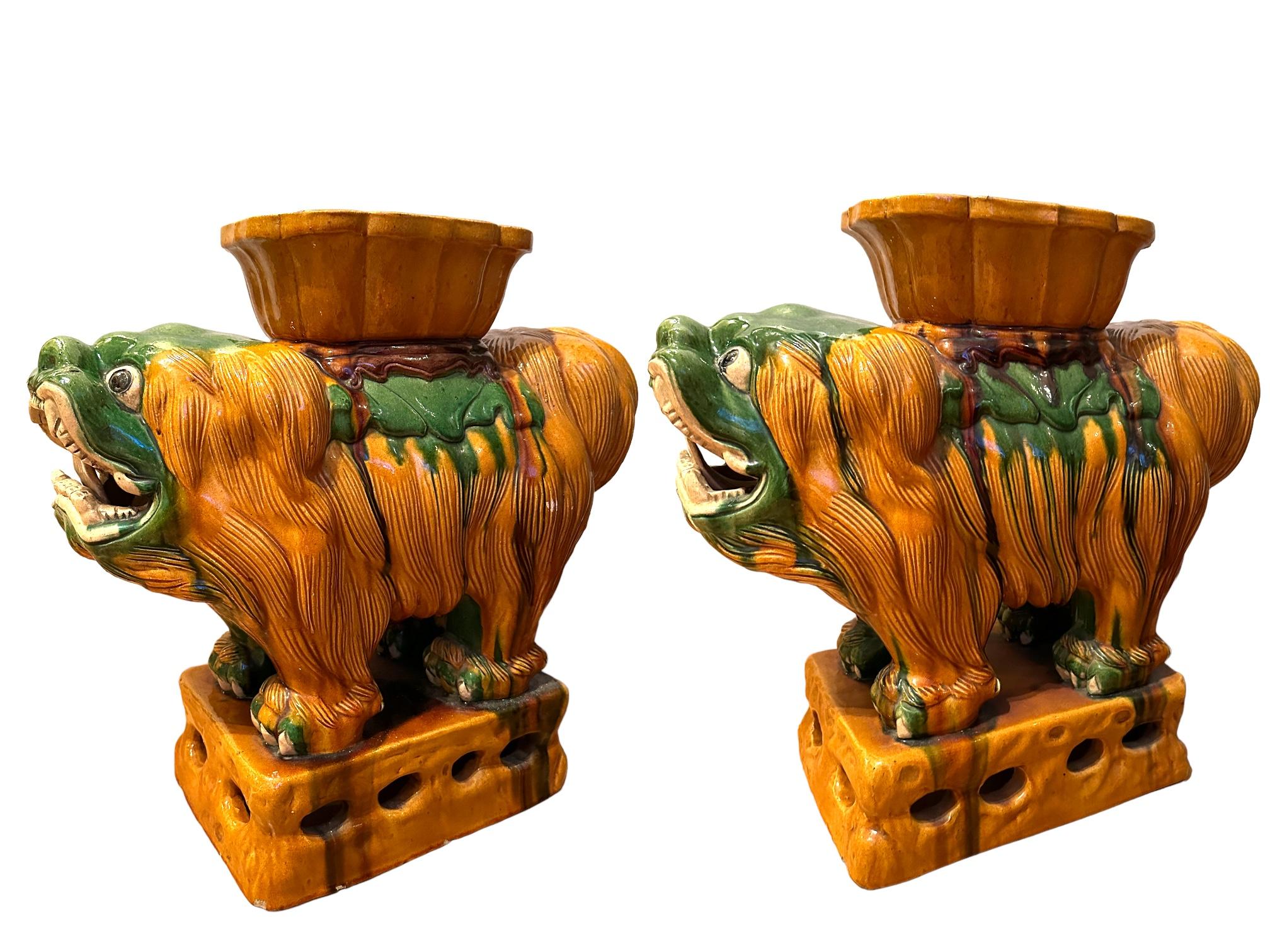 Pair Italian Terracotta Ceramic Foo Dog Garden Seats, Stools or Side Table 1960s For Sale 11