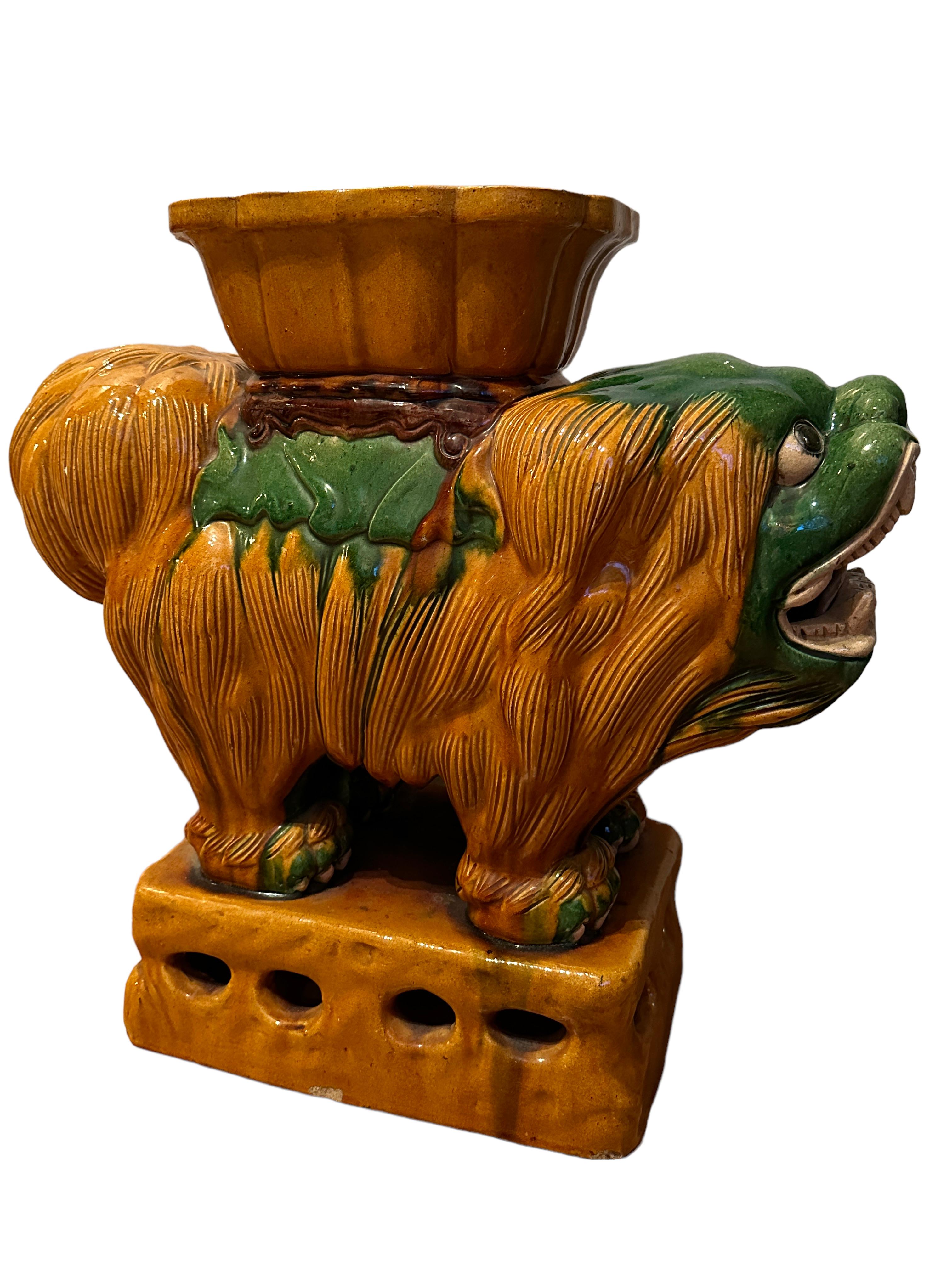 Mid-Century Modern Pair Italian Terracotta Ceramic Foo Dog Garden Seats, Stools or Side Table 1960s For Sale