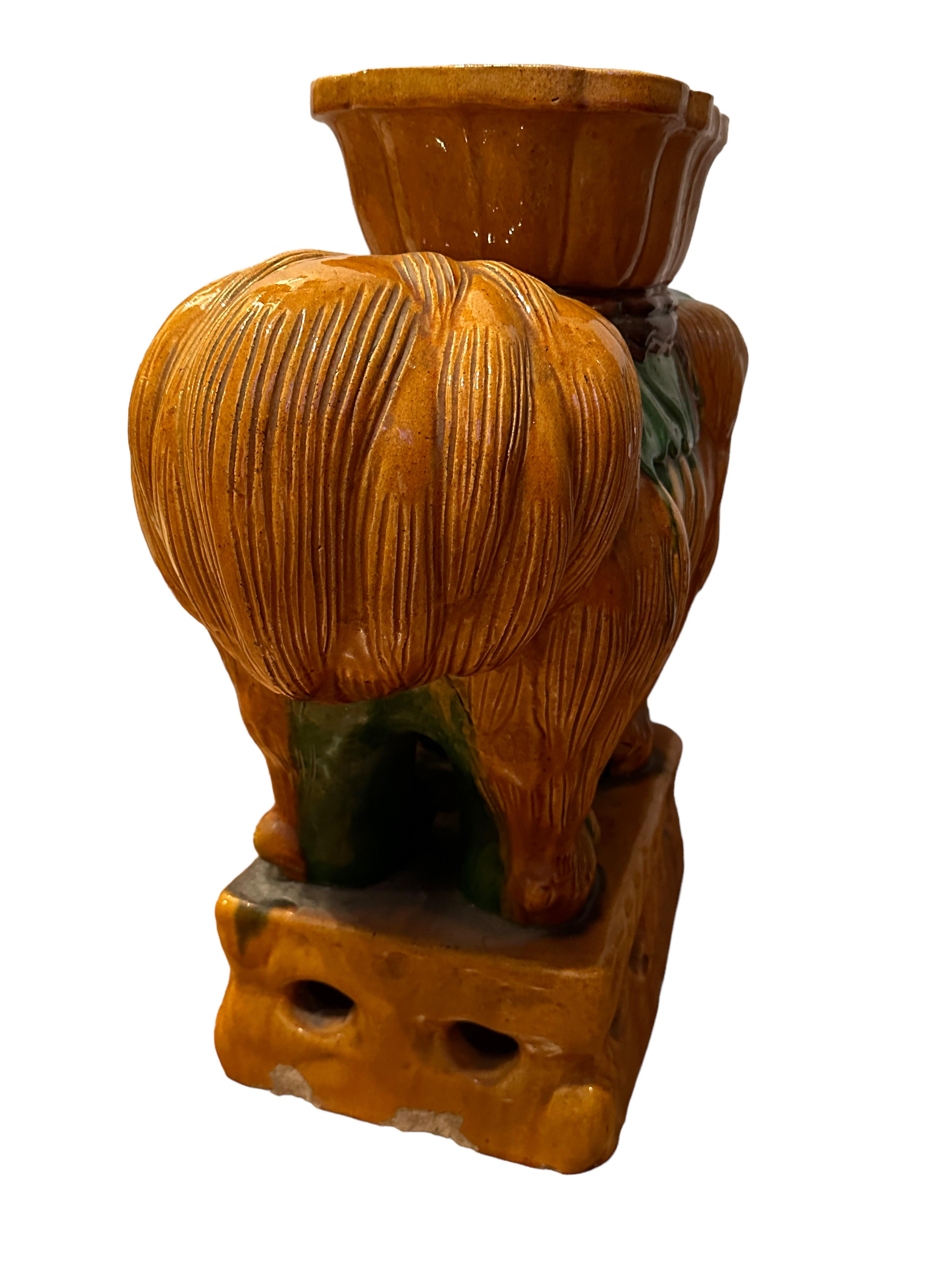 Majolica Pair Italian Terracotta Ceramic Foo Dog Garden Seats, Stools or Side Table 1960s For Sale