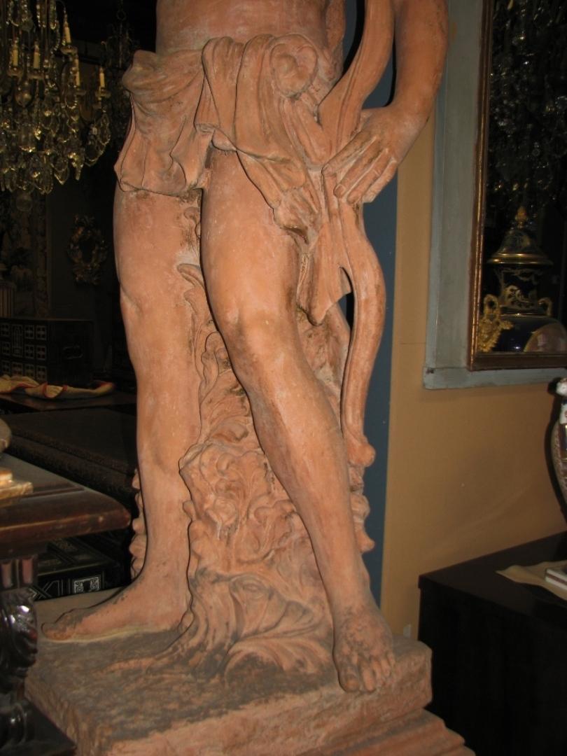 Pair of Italian Terracotta Garden Statues On Pedestals, Life-Size 2