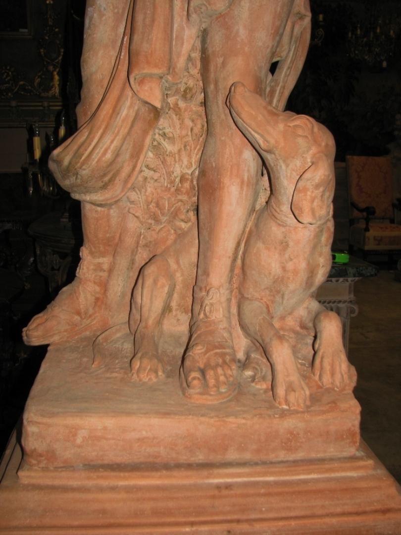 Pair of Italian Terracotta Garden Statues On Pedestals, Life-Size 1